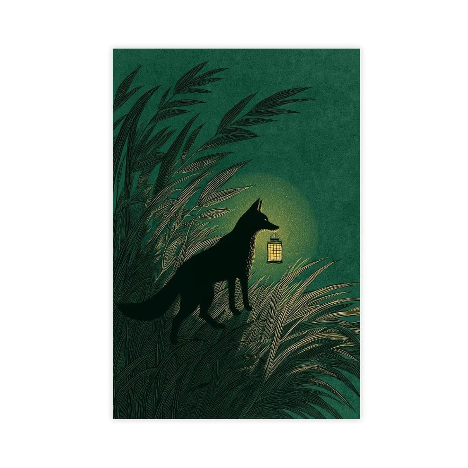 YWTJAX Fox Lantern Poster Canvas Poster for Bedroom Decor Gift