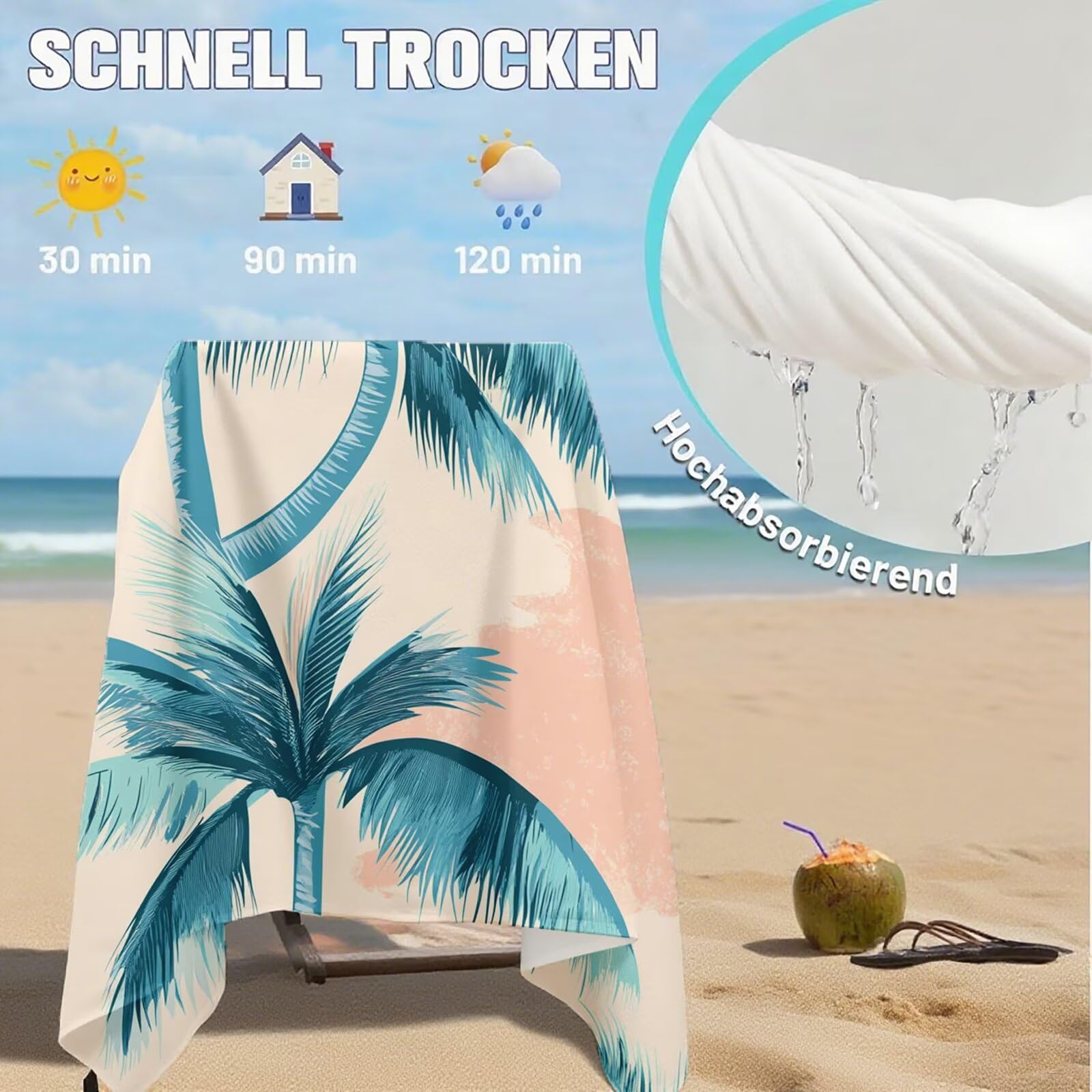 Telo Mare Microfibra, Telo Mare Grande 200x100 cm Set da 2, Antisabbia Asciugatura Rapida Assorbente Salvietta da Spiaggia Asciugamano per Palestra Piscina Viaggi Picnic, Regali Donna Estate Q-632