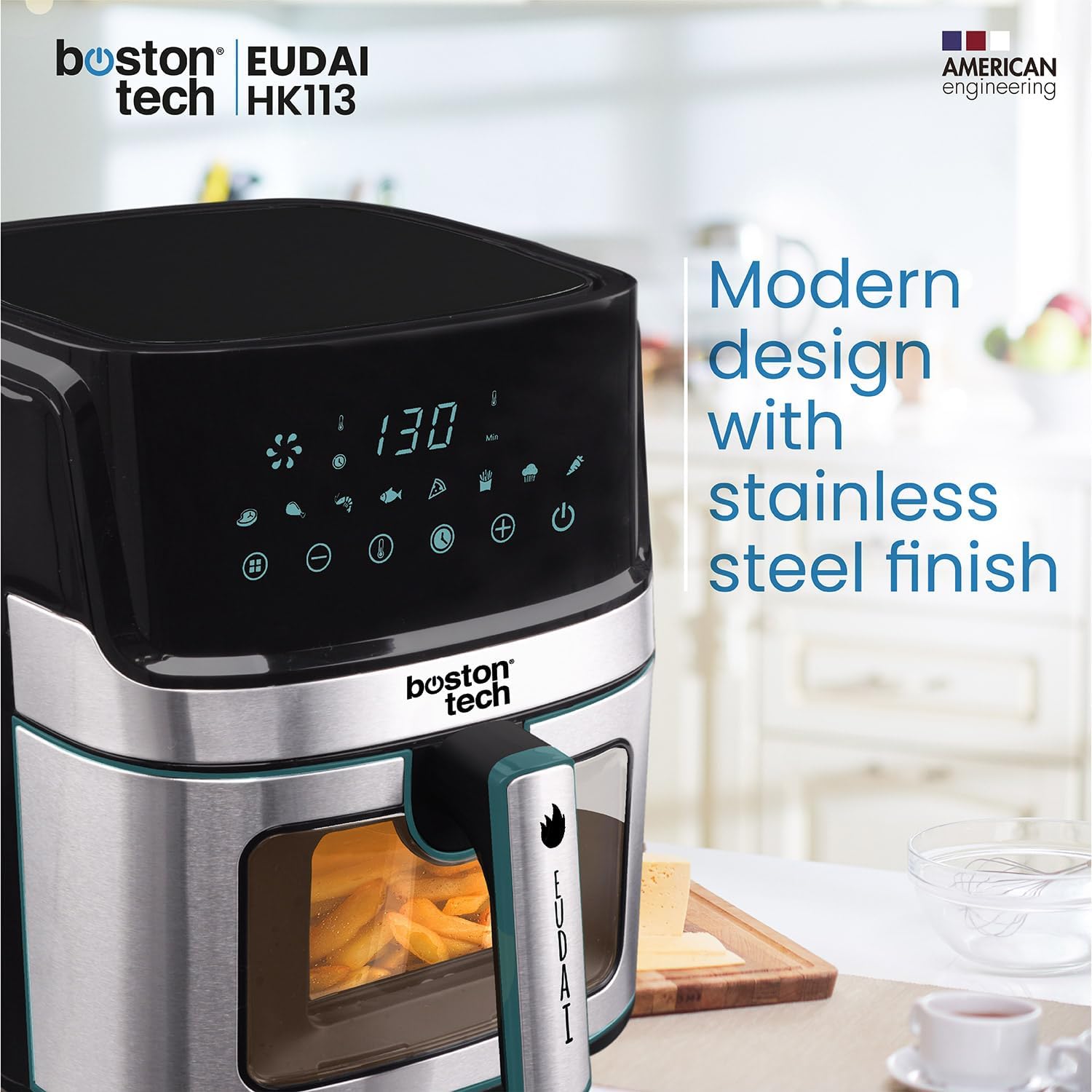 EUDAI Friggitrice senza olio Friggitrice ad aria da 6,5 litri con finestra 8 programmi Display a LED controllo touch Temperatura regolabile Cestello antiaderente Timer 1700W INCLUDE RICETTARIO EUDAI Friggitrice senza olio Friggitrice ad aria da 6,5 litri con finestra 8 programmi Display a LED controllo touch Temperatura regolabile Cestello antiaderente Timer 1700W INCLUDE RICETTARIO