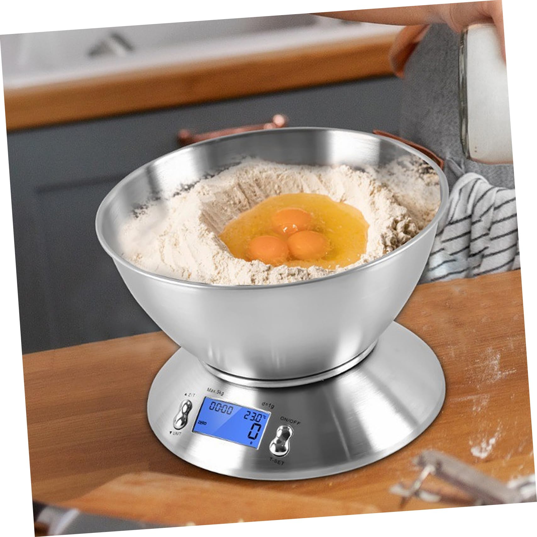 Báscula Digital para Alimentos de Acero Inoxidable 5000g Plata | Preparación y Repostería, Operación Sencilla, Limpieza Fácil, Formato Compacto