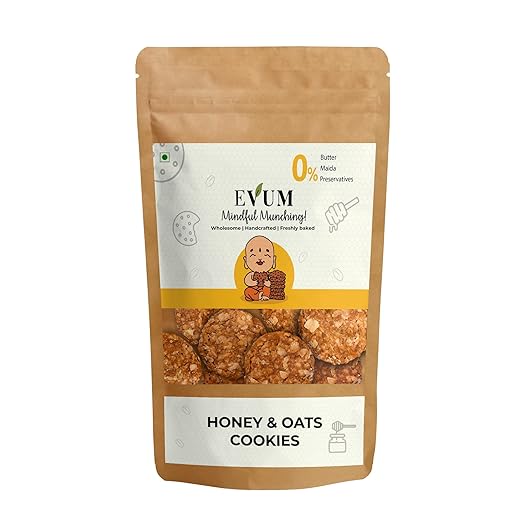 Evum Handmade Honey & Oat Cookies (140gm) Healthy & Tasty Guilt free Snacks | Freshly Baked Delicious Oats & Wholewheat Base Cookies | No Maida | No Butter | No Refined Sugar | No Preservatives
