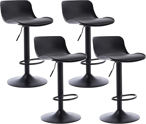 Miniatura 11 de NOBPEINT Taburetes de bar giratorios ajustables tapizados y contemporáneos (color blanco, juego de 4) Blanco,Negro