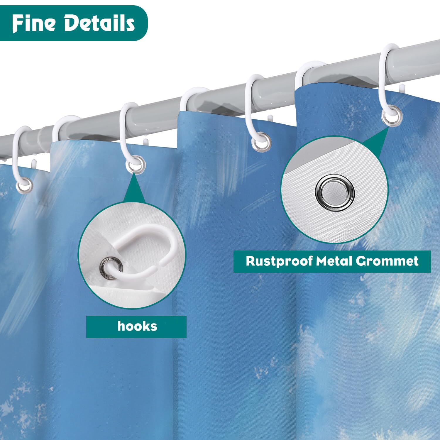 Rideau De Douche Nuages Bleus Paysages De Rêve Tissu Imperméable Lavable avec Crochets Anti Moisissure en Polyester Rideau Douche pour Salle De Bain