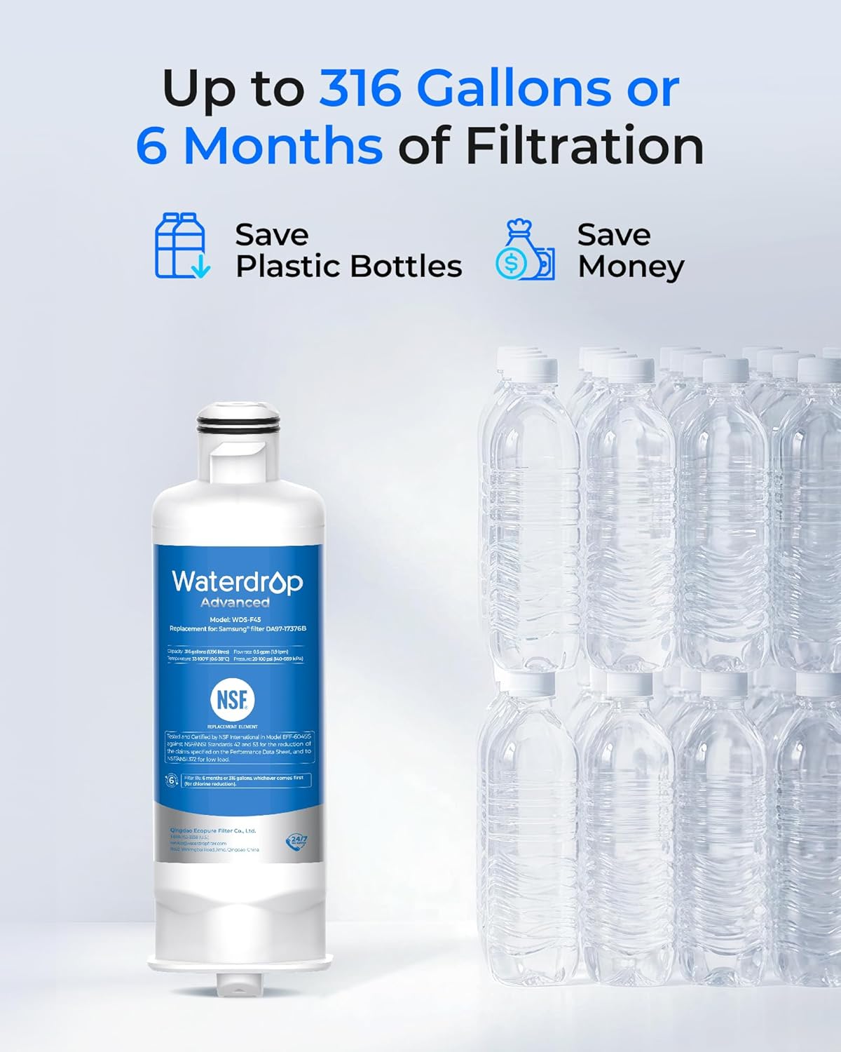 Waterdrop DA97-17376B Replacement for Samsung® HAF-QIN/EXP, DA97-08006C, RF28R7351SG, RF23M8570SR, NSF 53&42 Certified Refrigerator Water Filter, 3 Filters (Package May Vary)