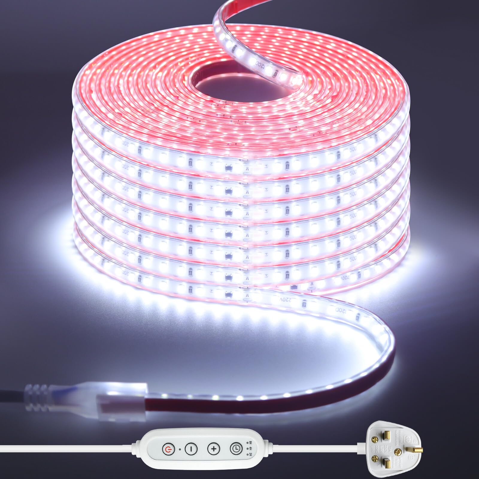 Wisada 220V Dimmable/Timer LED Strip [0.5M, White 6000-6500K], 120 LEDs/M IP65 Waterproof Flexible Cuttable LED Fairy Light CRI85+, SMD2835 Home/Store Decorative Rope Light
