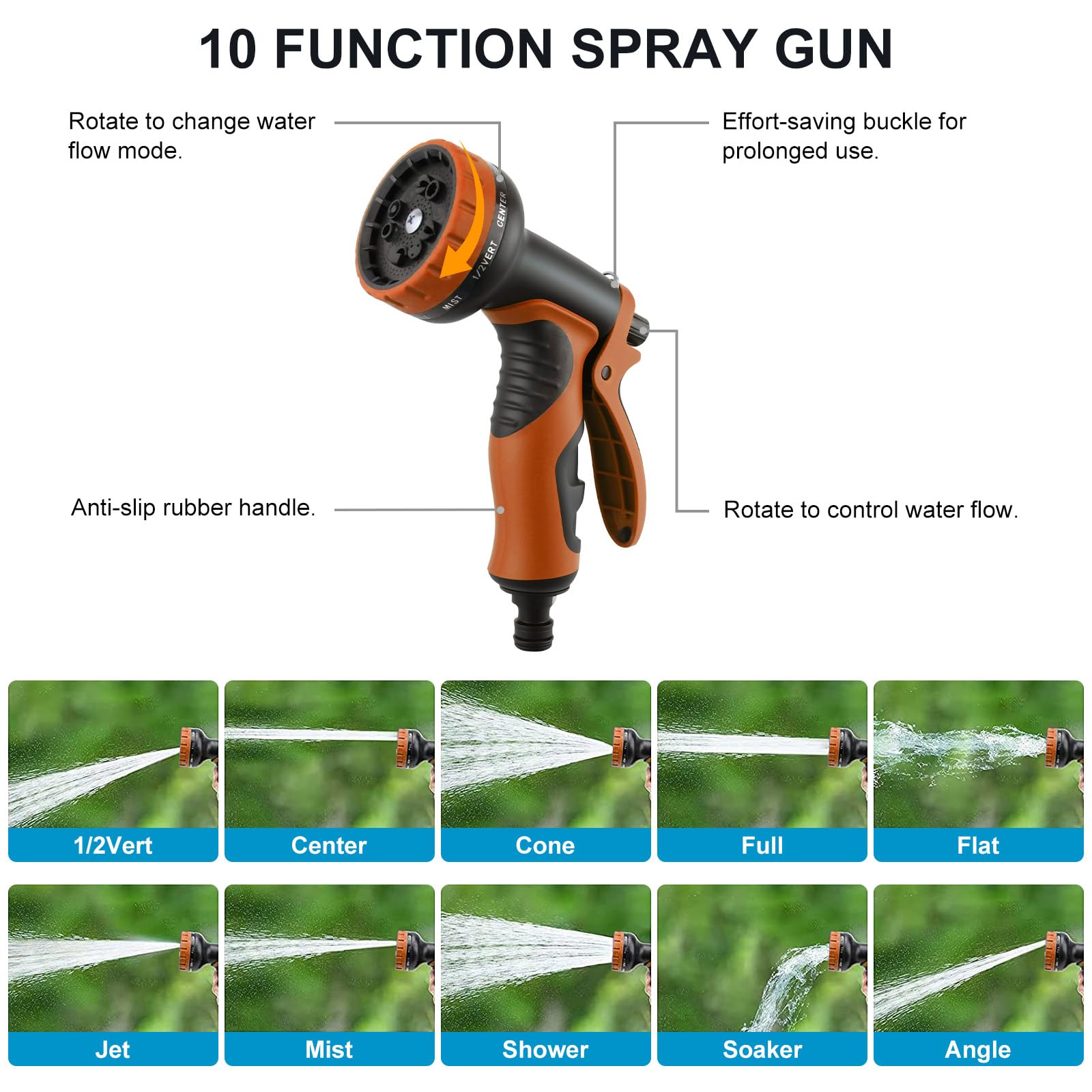 Tubo da giardino espandibile – Tubo flessibile da giardino da 22,6 m con ugello spray a 10 funzioni, tubo flessibile da giardino con connettori da 3/4", 1/2", tubo flessibile per acqua leggero
