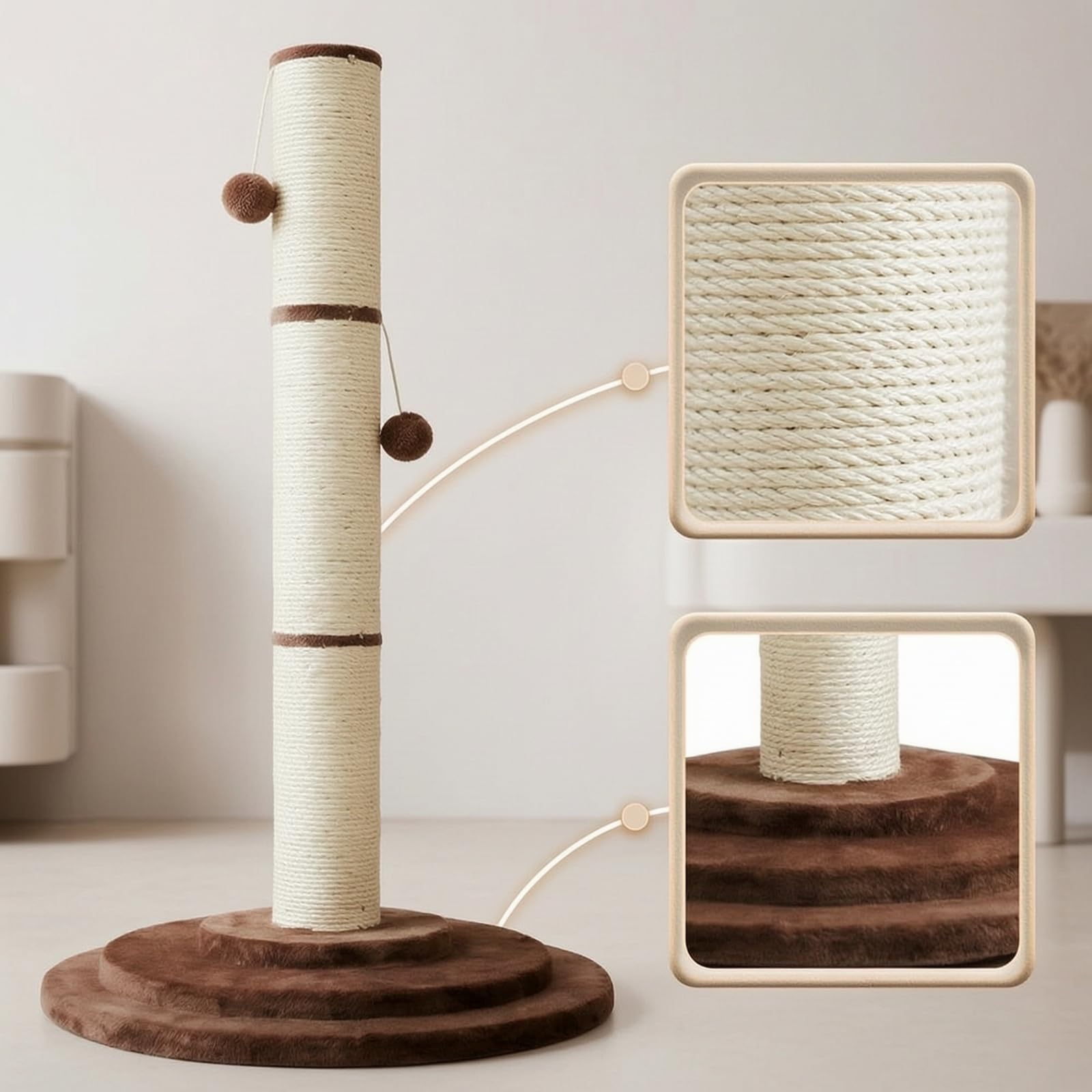 Tiragraffi a Palo con Base Verticale Tiragraffi con Corda in Sisal Antigraffio per Angolo Gioco, 118CM