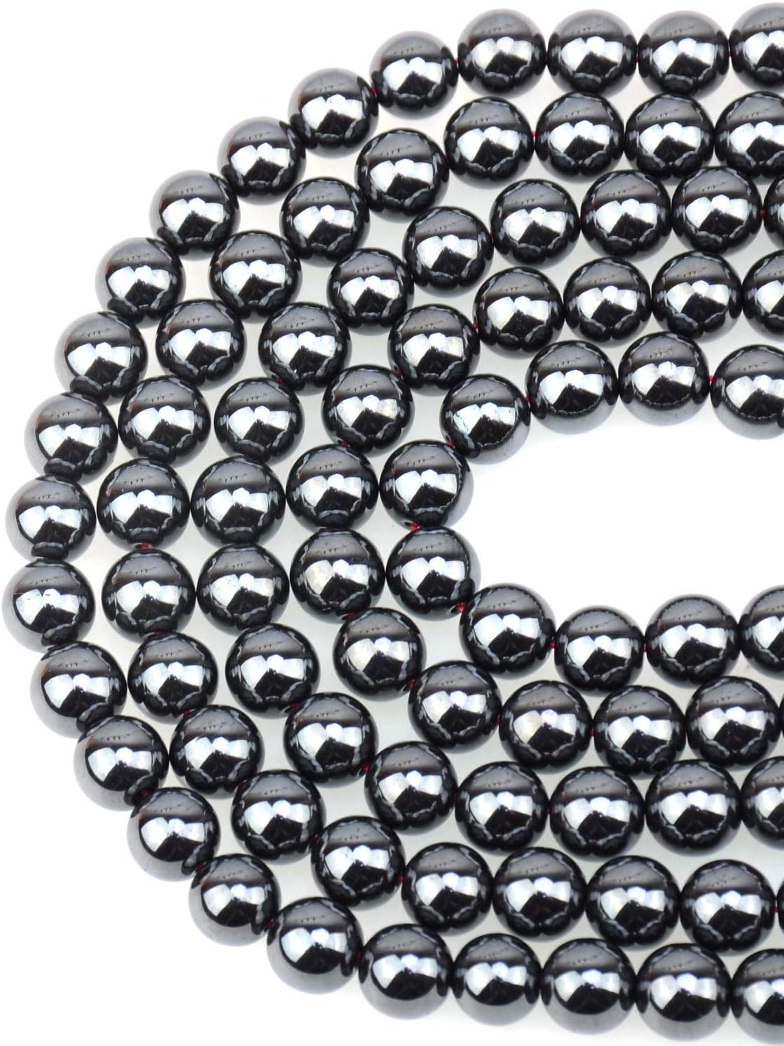 LPBeads 100PCS 8mm Natural Hematite Beads Gemstone Round Loose Beads for Jewelry Making with Crystal Stretch Cord