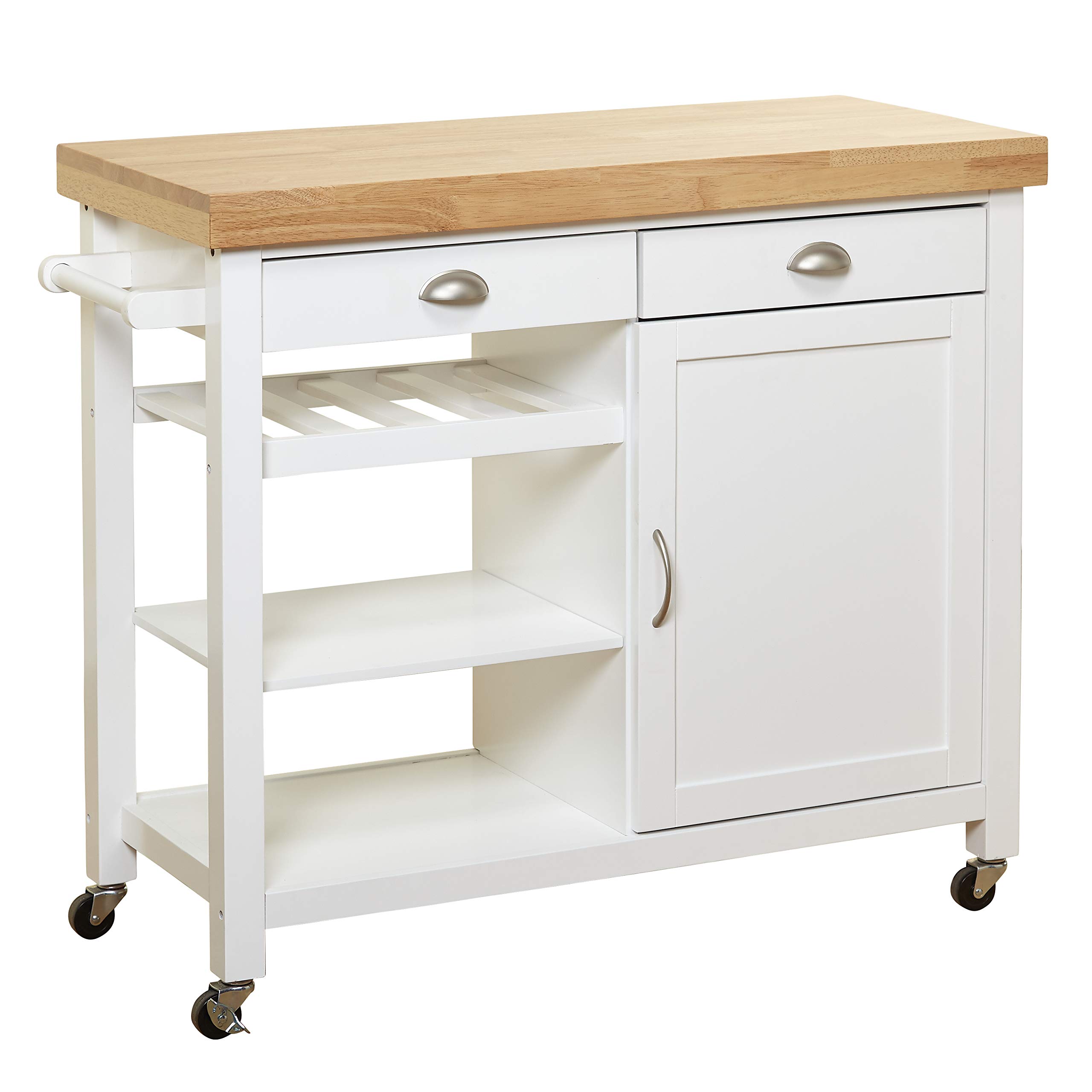 Martha 2 Drawer 1 Door Kitchen Cart, White/Natural