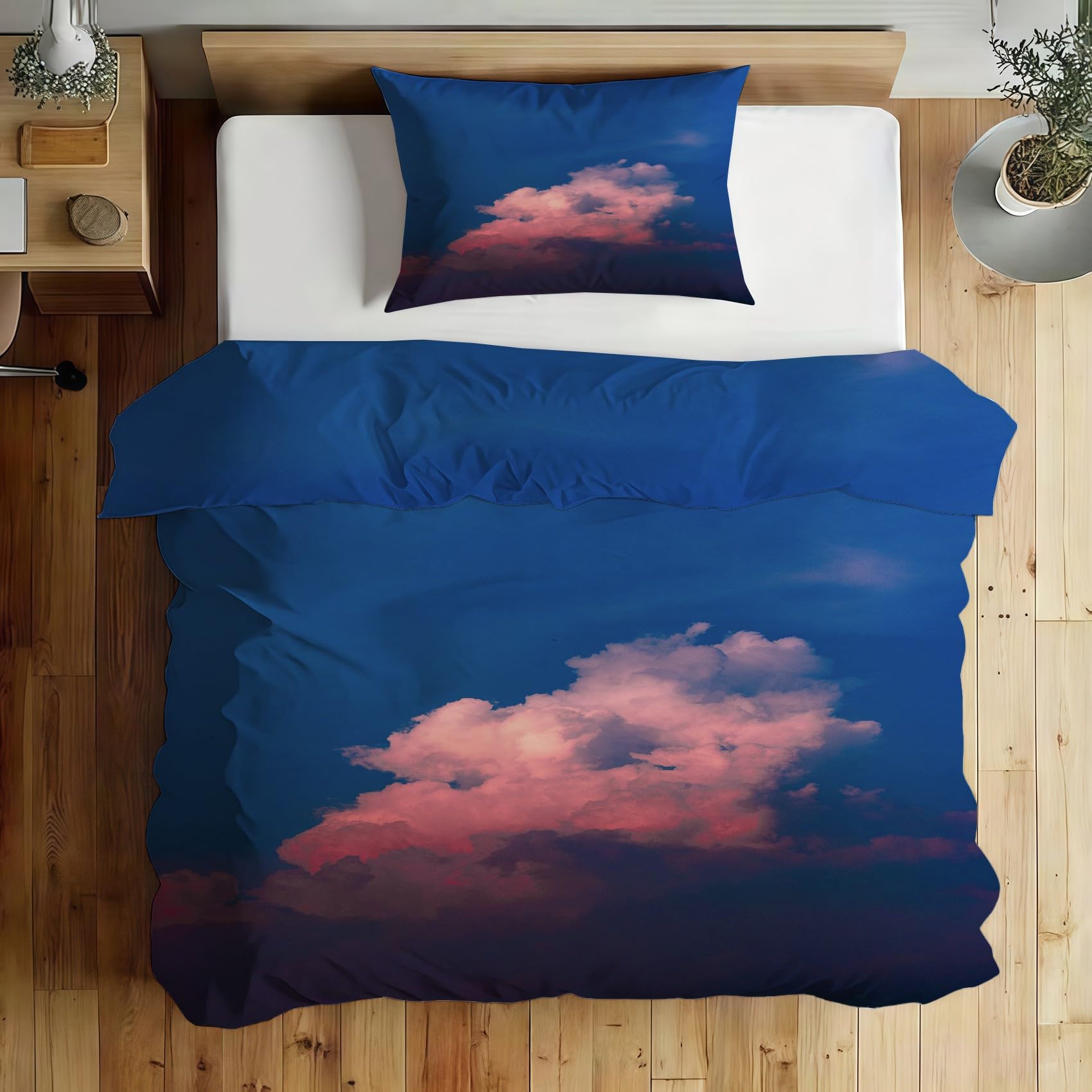 Funda Nordica Cama 90 Infantil Nubes Rosas Ropa de Cama Cielo Azul Microfibra Suave y Cómoda con Cremallera Funda Edredon 150x200-2 Fundas Almohada 50x75 QB350