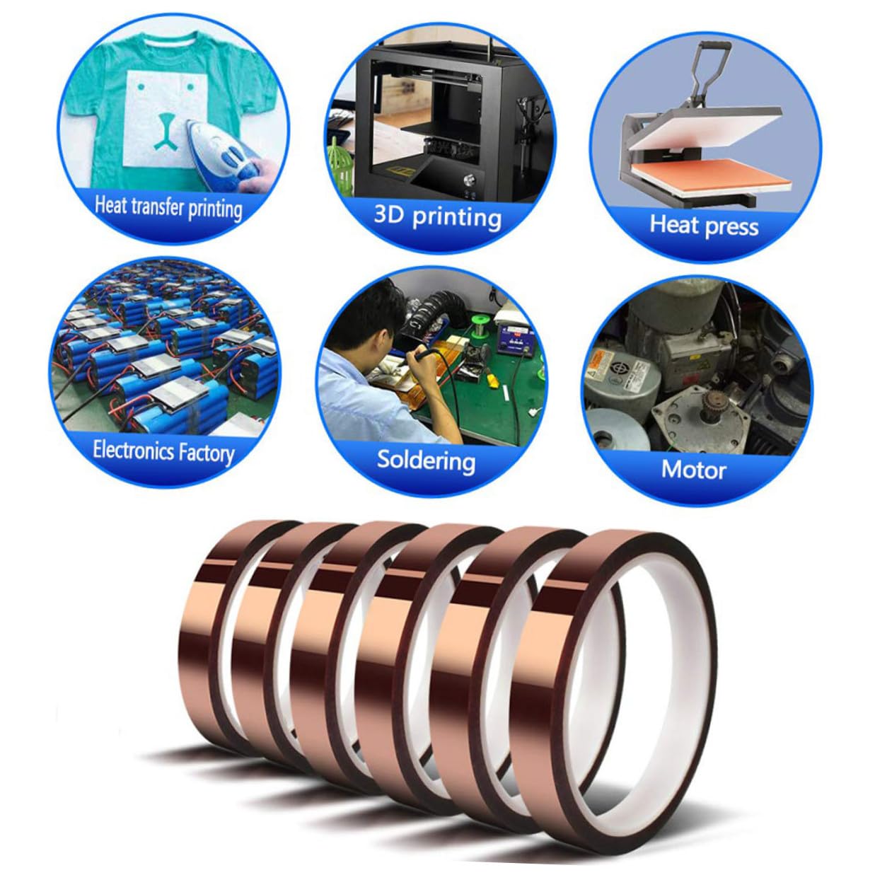 6 Rolls High Temperature Resistant Polyimide Electrical Insulation Tape Anti-Static Heatproof Tape for Circuit Board Protection and Wire Wrapping Each