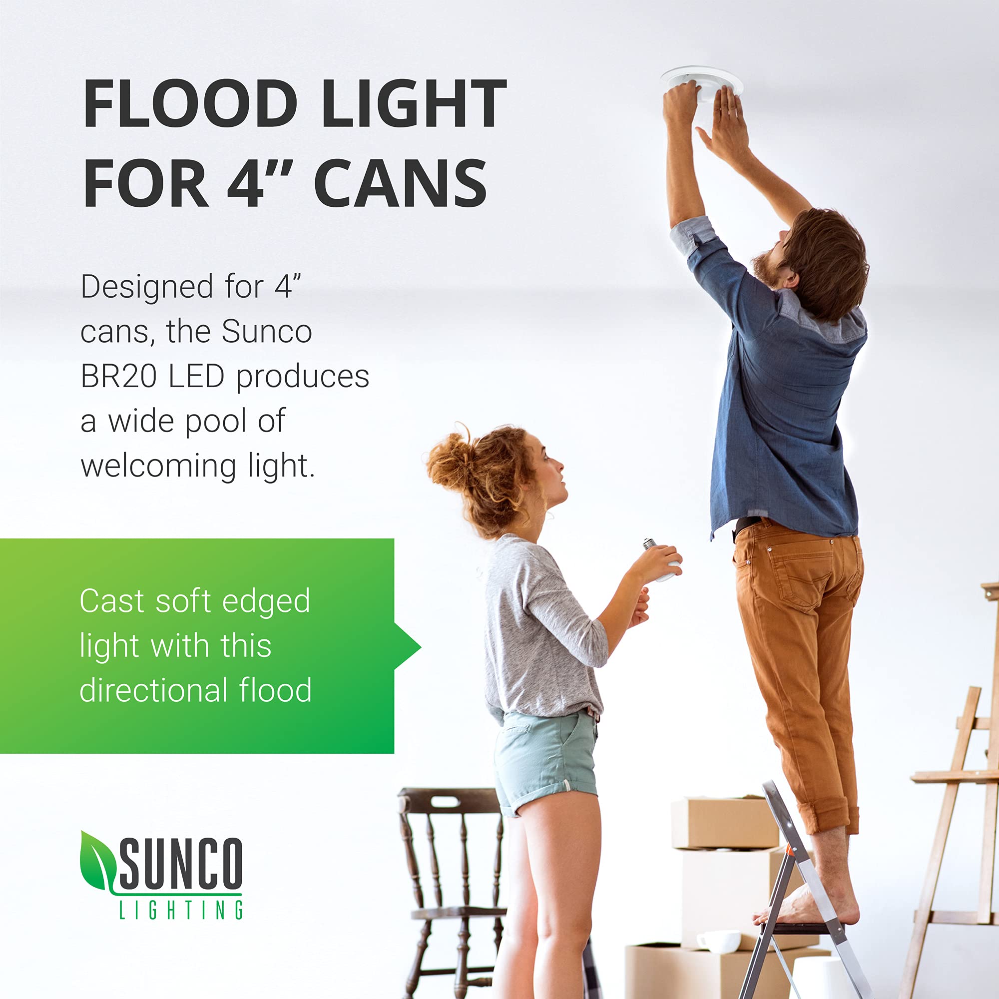 Sunco BR20 Bombilla LED regulable, pequeñas bombillas de iluminación empotradas, mini luz de inundación R20 para interiores, 550 LM, 7 W (equivalente a 50 W), 2700 K blanco suave, base E26, luz de 4