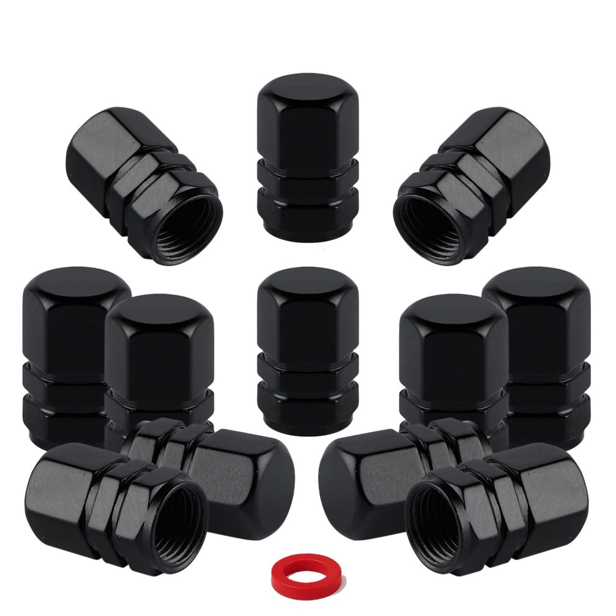 Pack de 10 Tapones para Rueda de Coche de Aluminio Negro + 2 de Regalo | Tapón Universal de Válvula para Moto, Bicicleta o Patinete | Anillo Sellador Antifugas | Diseño Elegante y Alta Resistencia