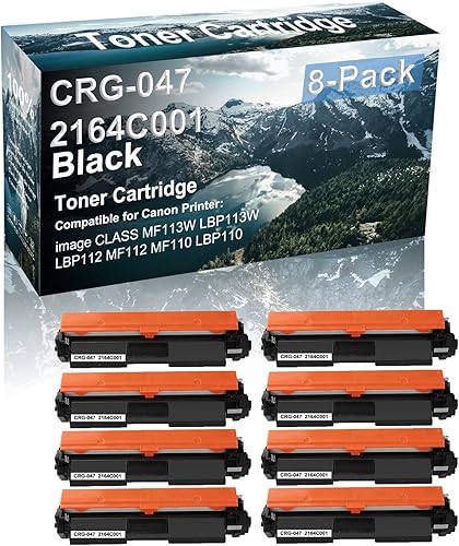 8 Pack (Black) Compatible Canon 047 CRG-047 | 2164C001 Laser Printer Cartridge High Capacity use for Canon Image Class MF110 LBP110 Printer