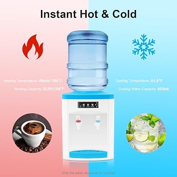 Tabletop Water Cooler Dispenser, Electric Hot/Cold Water-Cooled Drinking Machine with Top Loading, 550W Compact Drinking Fountain Automatic Drinking Water Tools for Home Office