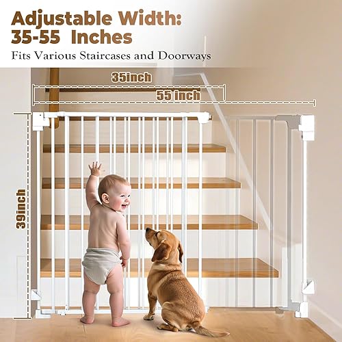 Miniatura 7 de Puertas para bebés de 35 a 55 pulgadas sin barra inferior para escaleras, puerta de seguridad infantil extra alta de 39 pulgadas con cierre