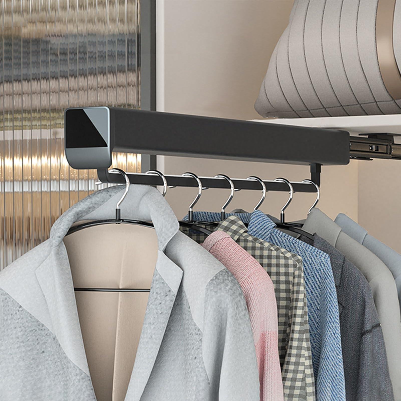 Sliding clothes rail, Wardrobe Clothes Hanger Rail, Aluminum Alloy, Retractable Sliding Hanging(Black,57.5cm)