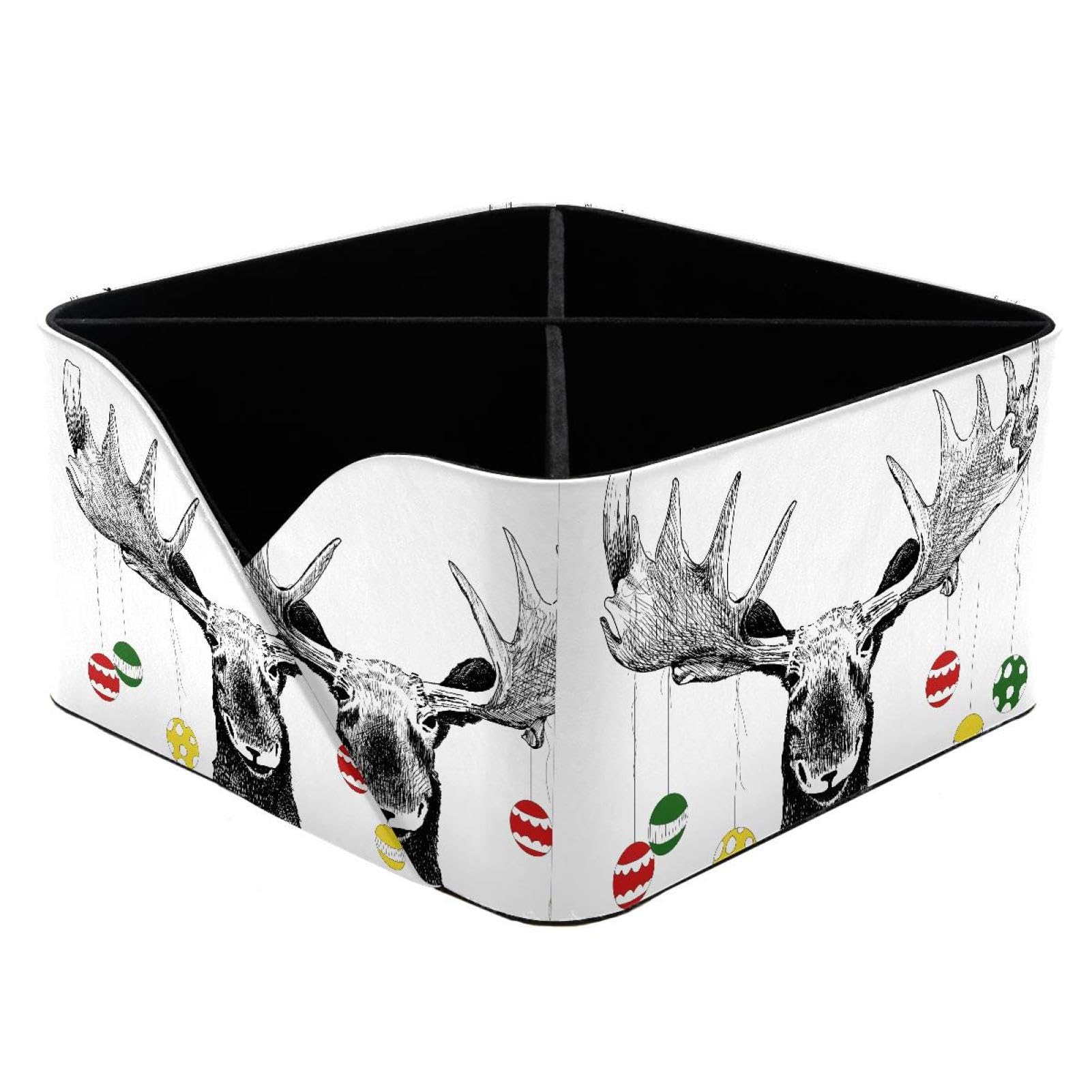 KengjuTesu Christmas Deer Head Desktop Organizer Pen Holder, Rectangular Pencil Cup for Office, Study and Makeup Stations