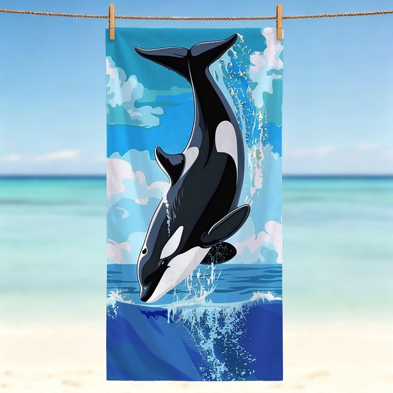 Serviette de plage microfibre séchage rapide et grand drap de bain anti-sable baleine