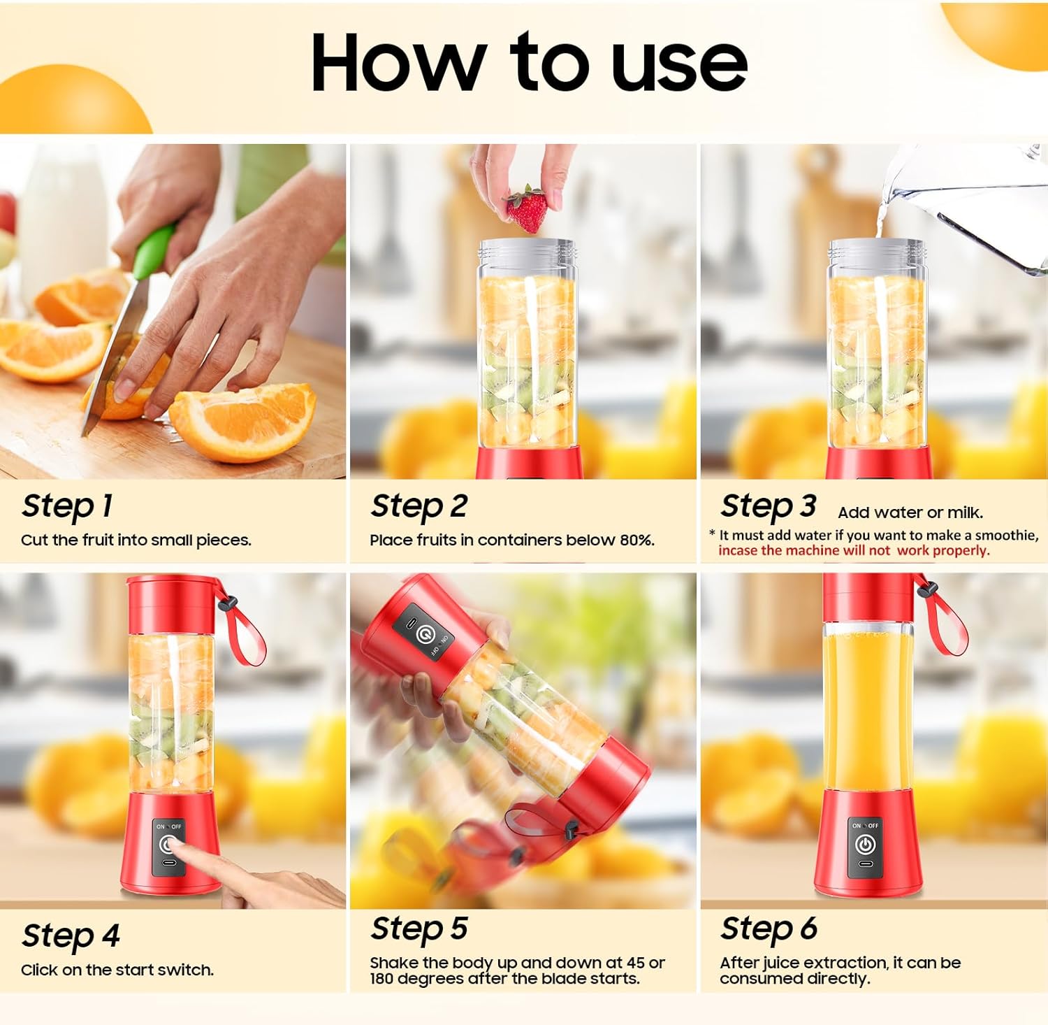2026 Newly Upgraded Portable Smoothie Blender - Cordless Personal Blender Type-C Rechargeable, 13Oz Juice Cup BAP Free, 20,000Rpm Speed Powerful Blending, Freshly Squeezed in Sports/Office