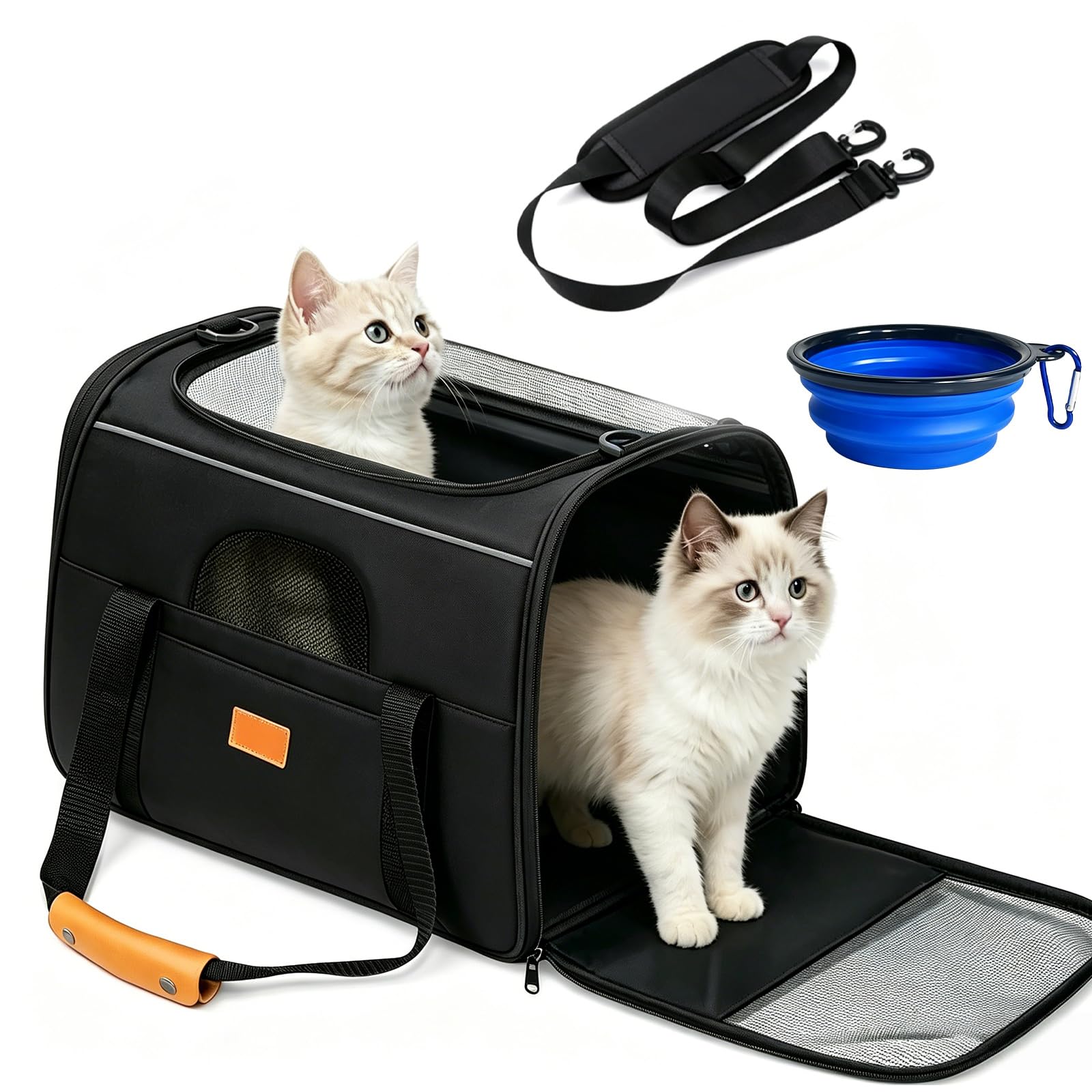 Scatola per il trasporto di gatti, pieghevole, per il trasporto di gatti, cani, con cerniere di sicurezza, per gatti, cuccioli fino a 13 kg, per andare dal veterinario auto (45 x 35 x 33 cm)