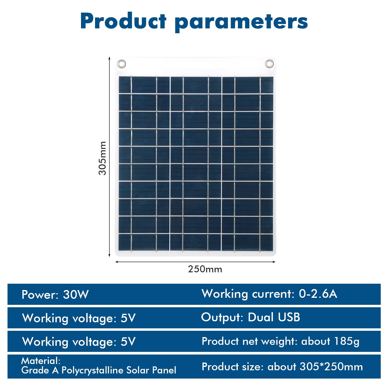 30W Panel Solar 5V Dual USB Cargador de batería Solar portátil Cargador de batería de teléfono al Aire Libre for Acampar Senderismo