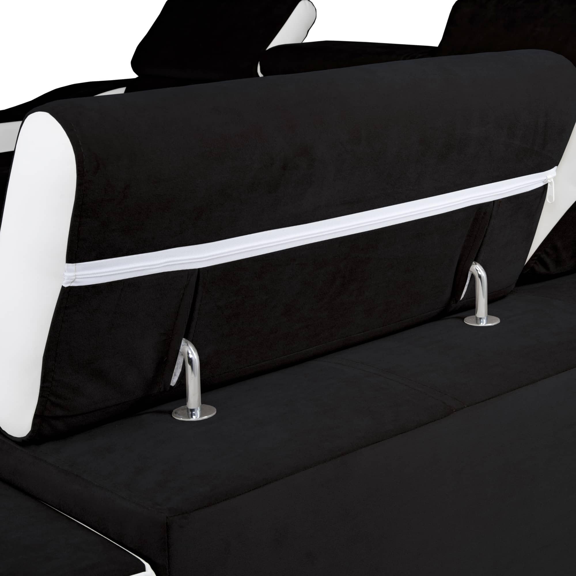 Mobilier-Deco Lucky - Canapé d'angle Convertible réversible en Tissu Noir et Simili Blanc