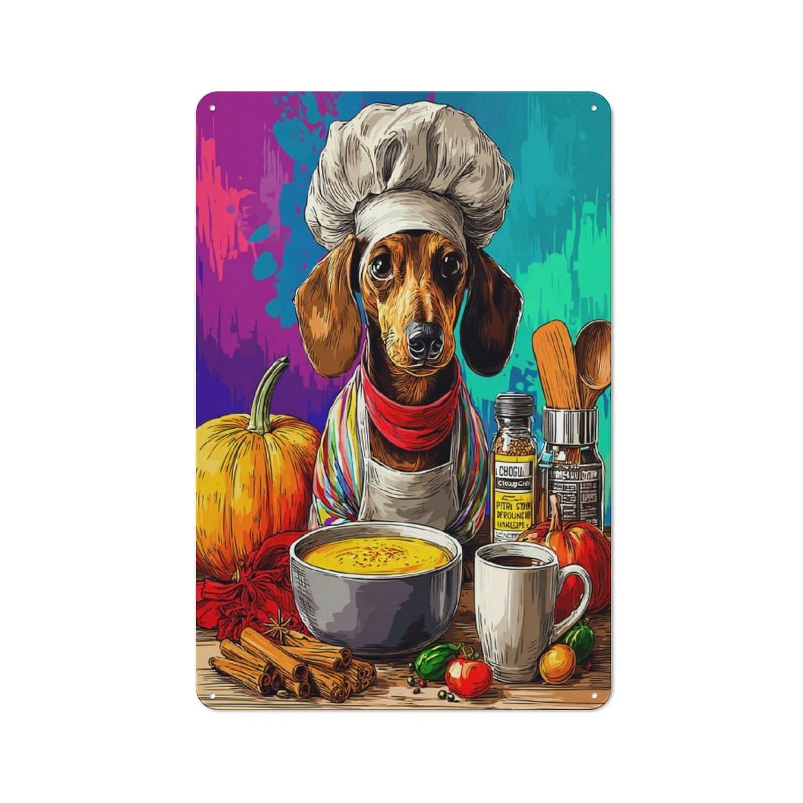 Chef Dog Cooking Up A Storm Rustic Tin Sign 30x20cm for Café Or Home Bar, Suited to Hospitality Decor Collectors
