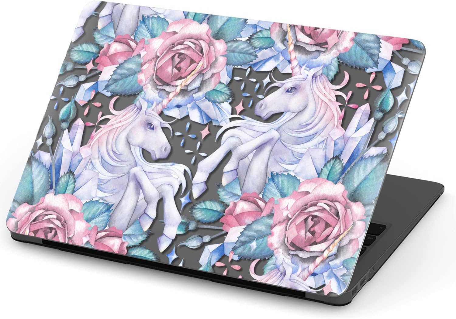 Mertak Hard Case Compatible with MacBook Pro 16 14 Air 15 13 inch M3 M2 M1 Mac 2024 2023 2022 2018 Laptop Crystal Fairytale Roses Touch Bar Protective Plastic Cover Clear Print Horse Magic Unicorn
