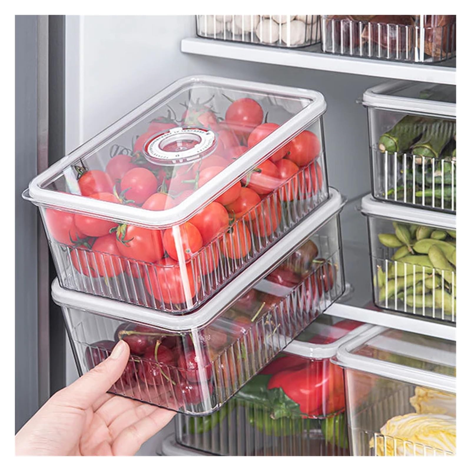 2 transparente Kühlschrank-Organizer, Aufbewahrungsbehälter, Gemüse, Obstkörbe, Kühlschrankbox, Küche