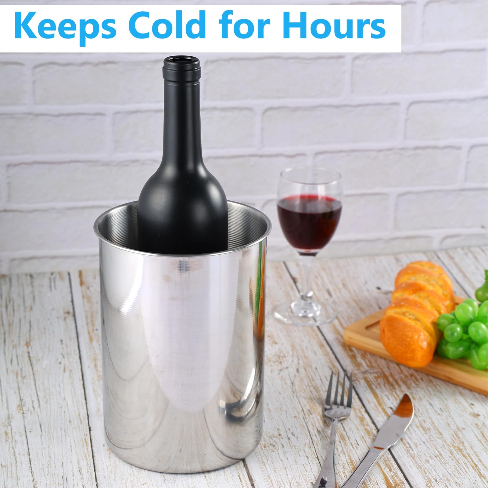 6 Stück Weinkühler Eimer 750 ml Champagner Eimer Edelstahl Weinkühler für Flaschen Hält stundenlang kalt Kühler Isolierter Champagner Bier Eiskübel Silber