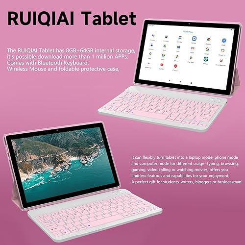 Miniatura 9 de Tablet 2 en 1 de 10.1 pulgadas, tablet Android 11.0 con funda de teclado, 4 GB+64 GB ROM512 GB Tabletas de computadora, Quad Core, pantalla táctil