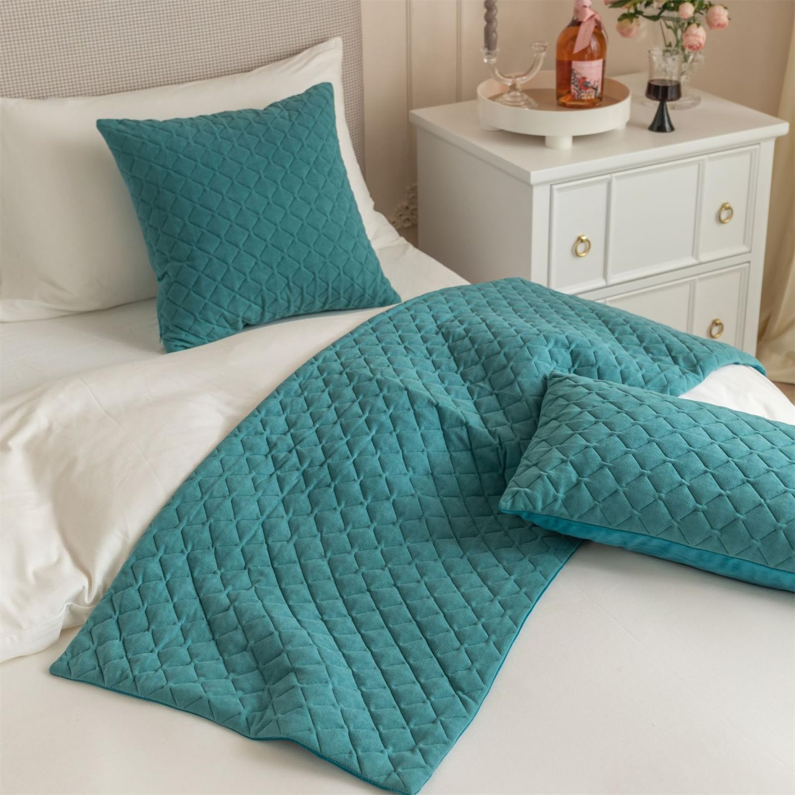 Morbuy Bettläufer mit Kissen, Bettschal für den Fuß des Bettes Luxus Weicher Bettlaufer Schlafzimmer für Gästehaus Hotel Schlafzimme Dekorativer (Beige,45x210+45x45cm)