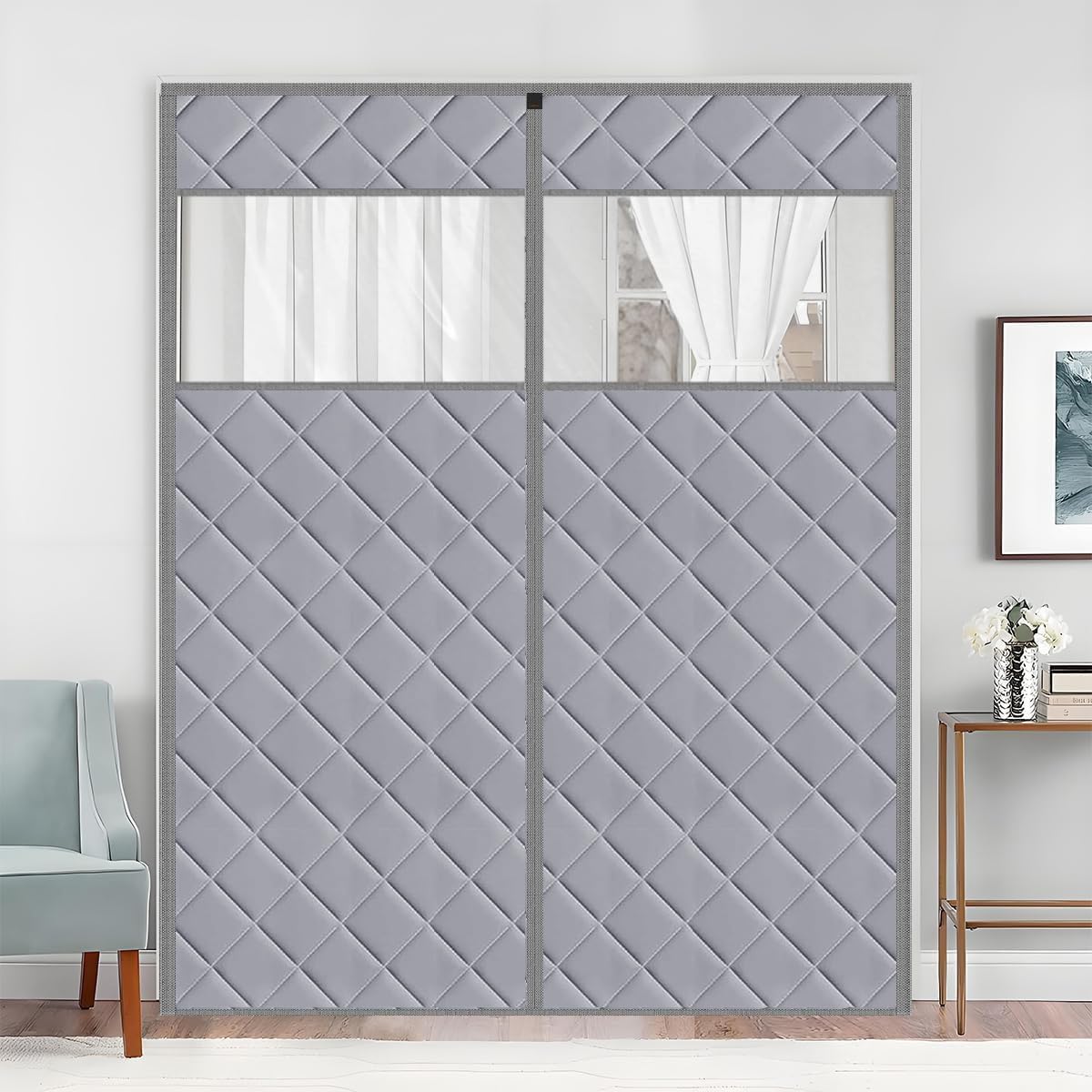 Photo 1 of Wohomzy Thermal Door Curtain Fits Doors Size 64"x82"?Curtain Size 67"x84", Magnetic Insulated Curtain Center Open, Visible Panels,Keep Warm in Winter Cool in Summer, Waterproof Oxford Cloth Pure Gray