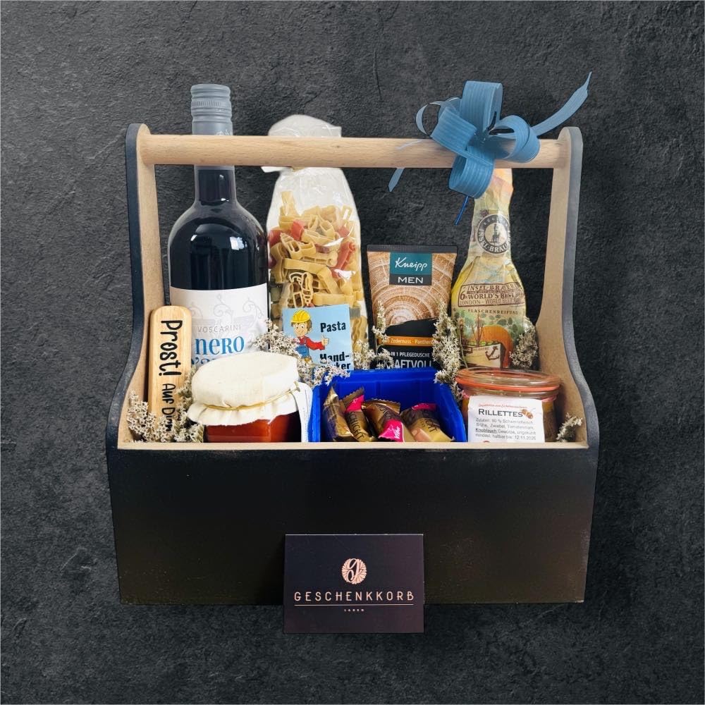 Handwerkerkiste für Männer | Präsentkorb mit hochwertigen Produkten | Ideal als Geschenkbox für handwerkliche Profis