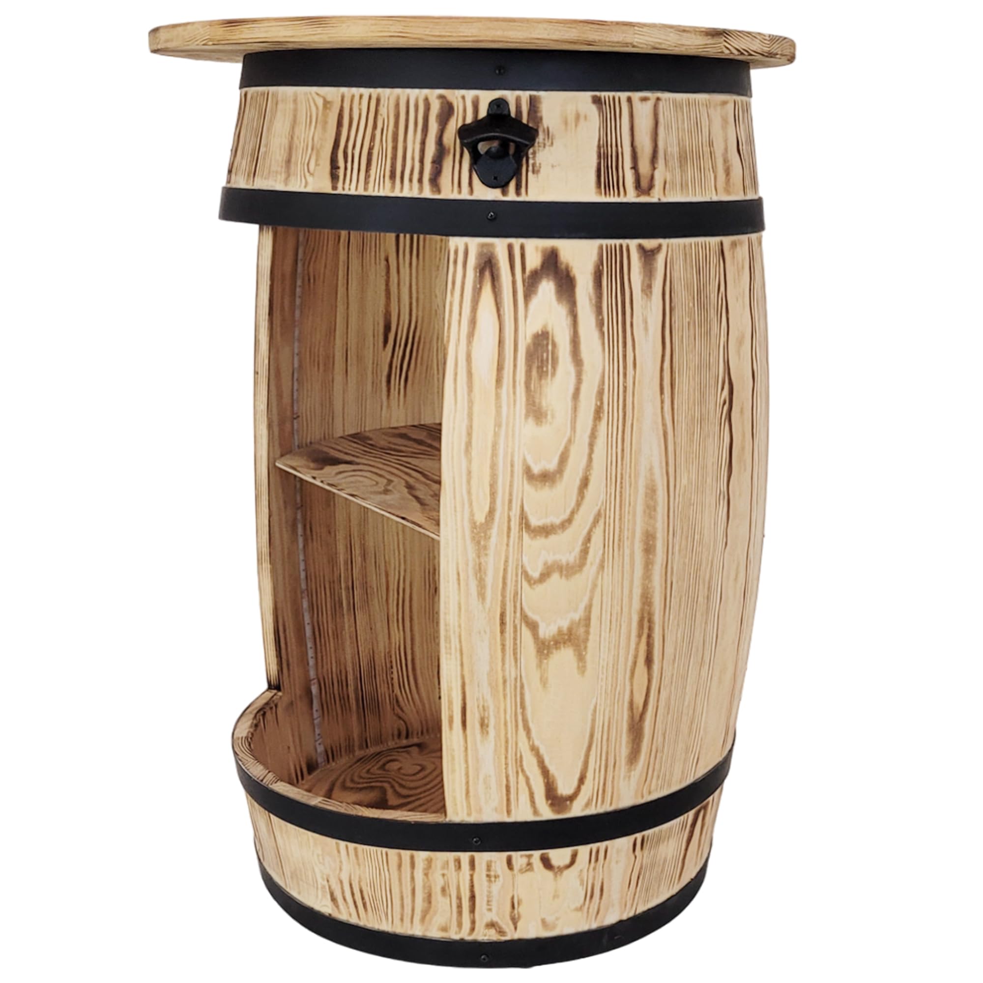 weeco Armadietto da bar con piano da tavolo e luci LED RGB – Tavolo Home Bar – Montabile – Scaffale in legno – Retro decorativo bar – Barile di legno con coperchio – Minibar Gin Whisky birra tavolo 80