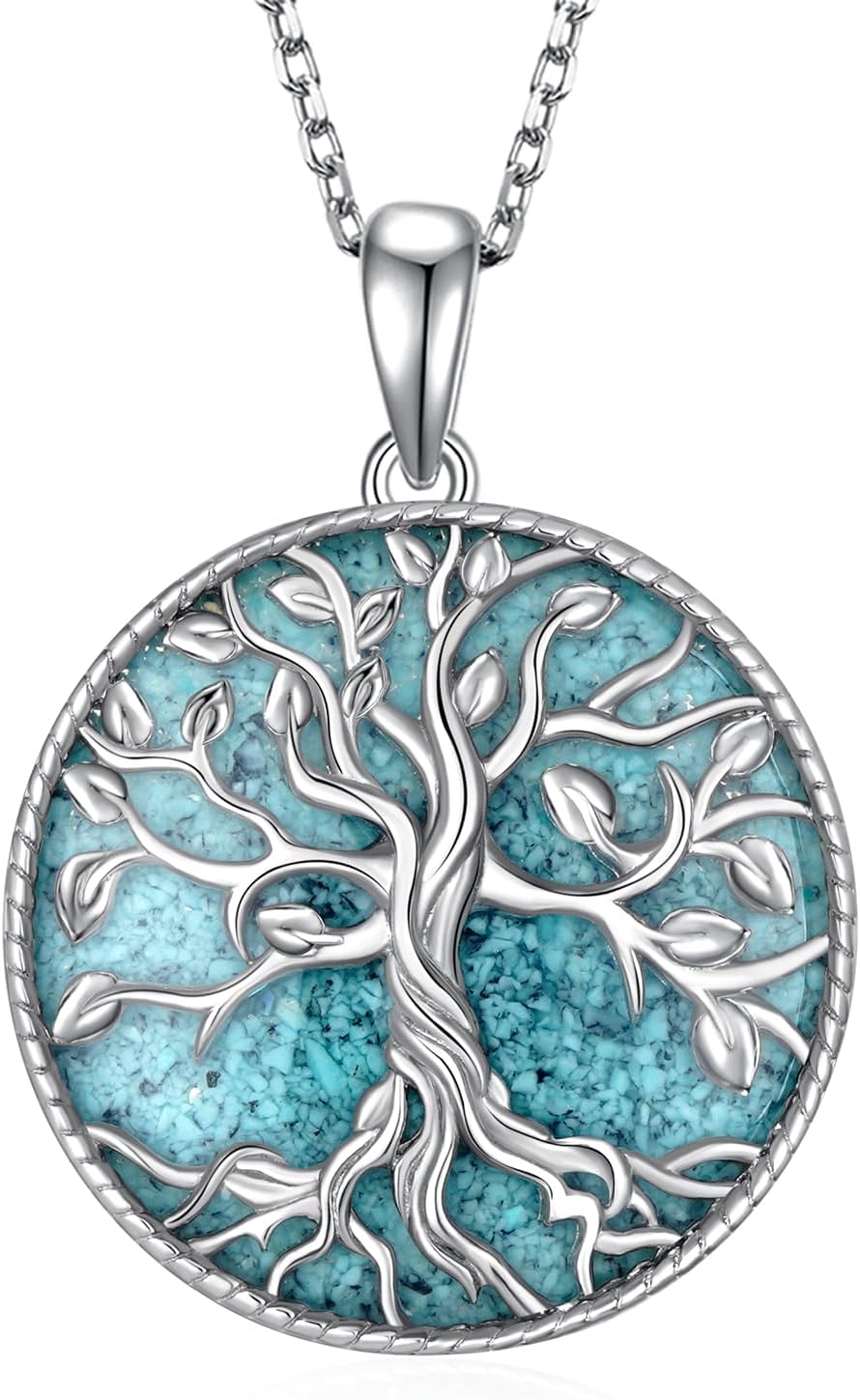 Turquoise Necklaces for Women 925 Sterling Silver Tree of Life Necklace Western Turquoise Jewelry for Women