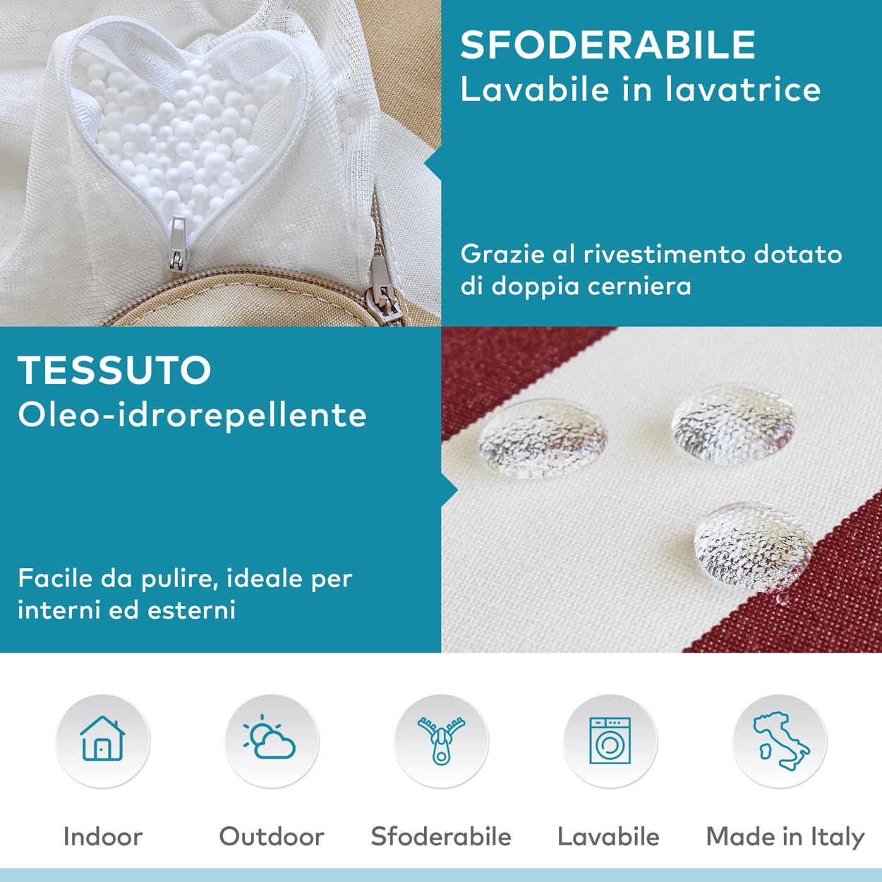 Deshome - Poltrona da esterno giardino con pouf poggiapiedi idrorepellente sfoderabile: Chaise longue da esterno con imbottitura lettino puff design Light Pouf Fango