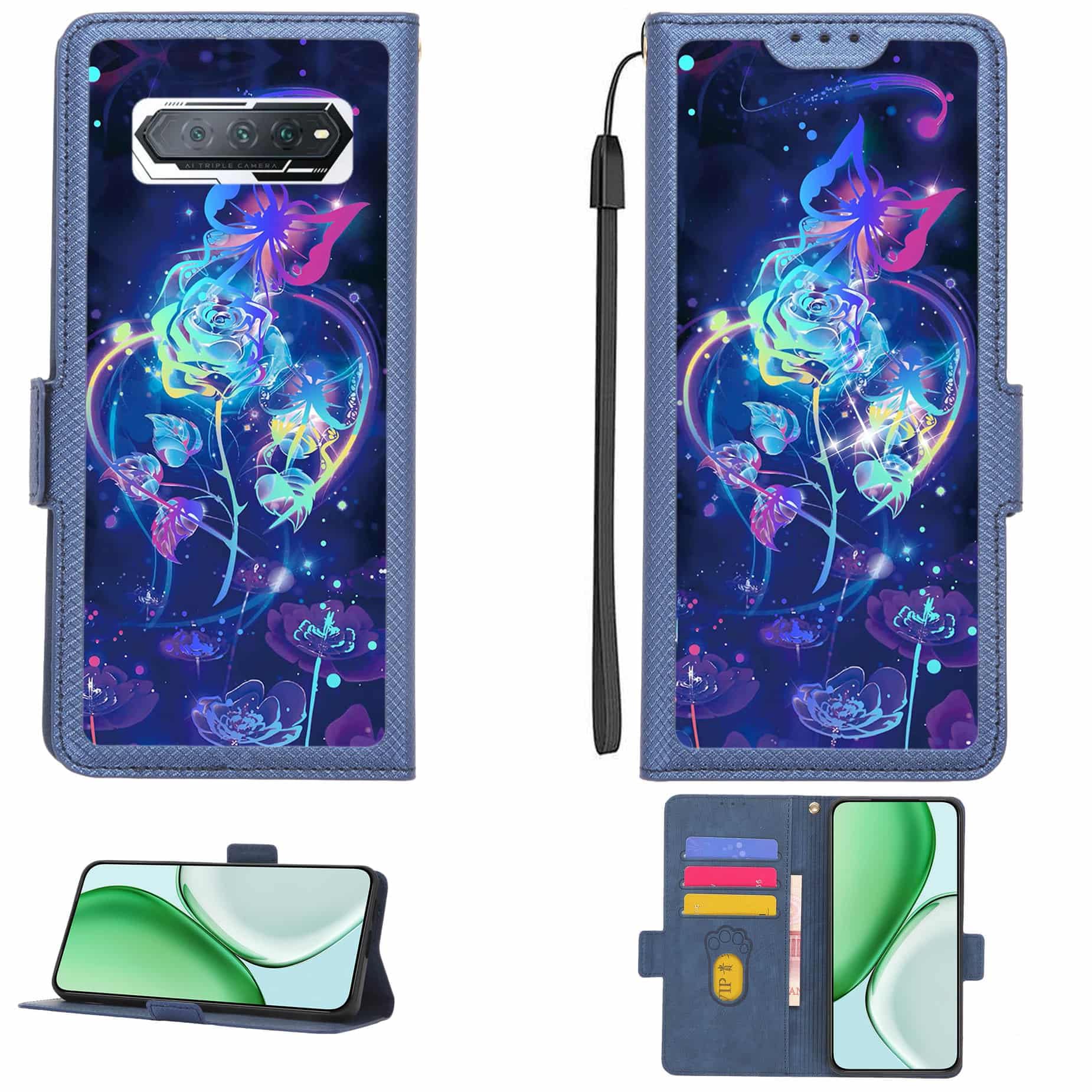 Case Compatible for Xiaomi Black Shark 4s Phone Case Flip Cover [with Tempered Glass Screen Protector][RFID Blocking][Colorful Reflect Light] LPT-LMG