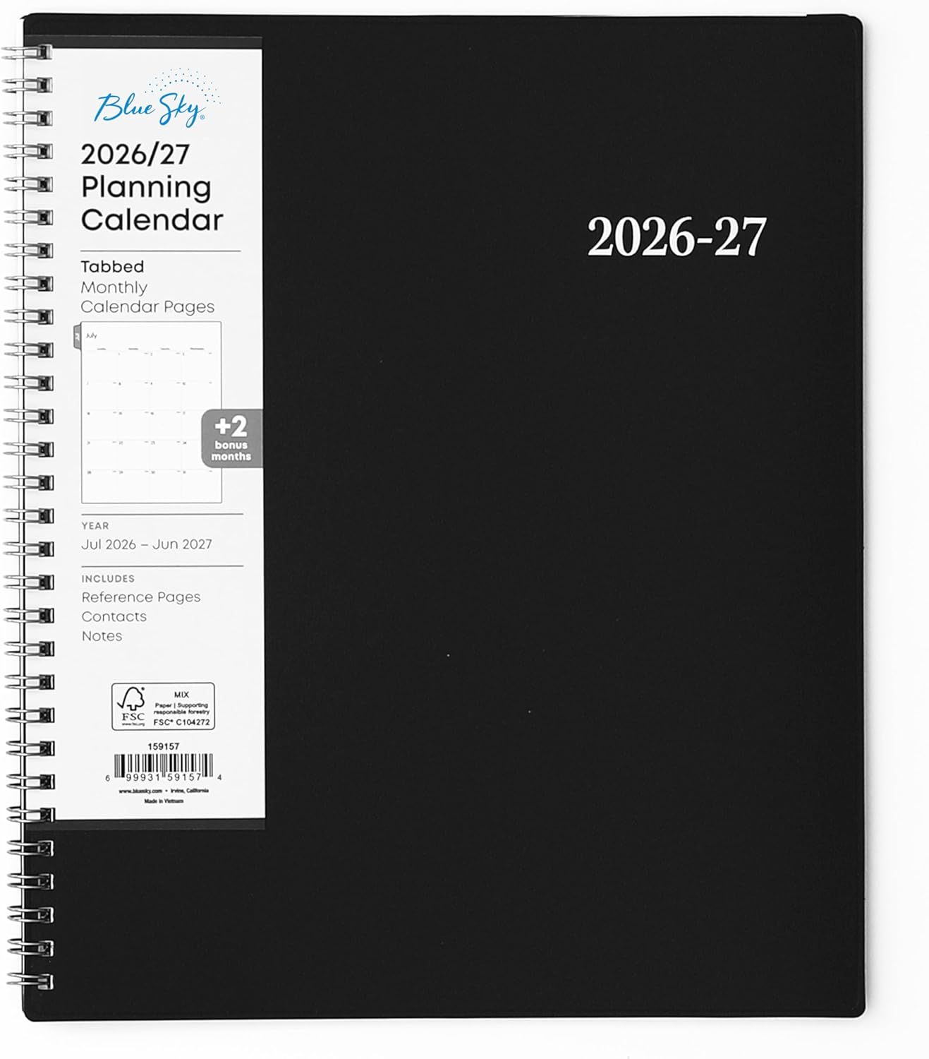 Blue Sky 2026-2027 Academic Planner: July 2026-June 2027 Monthly Calendar, 8x10 Wirebound, Laminated Tabs, Enterprise Edition