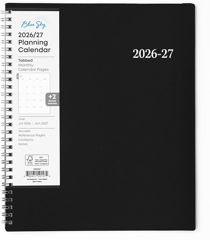 Blue Sky 2026-2027 Monthly Academic Planner Calendar, 8"x10", Enterprise | July 2026 - June 2027, Flexible Cover, Wirebound, Laminated Tabs, Academic Year
