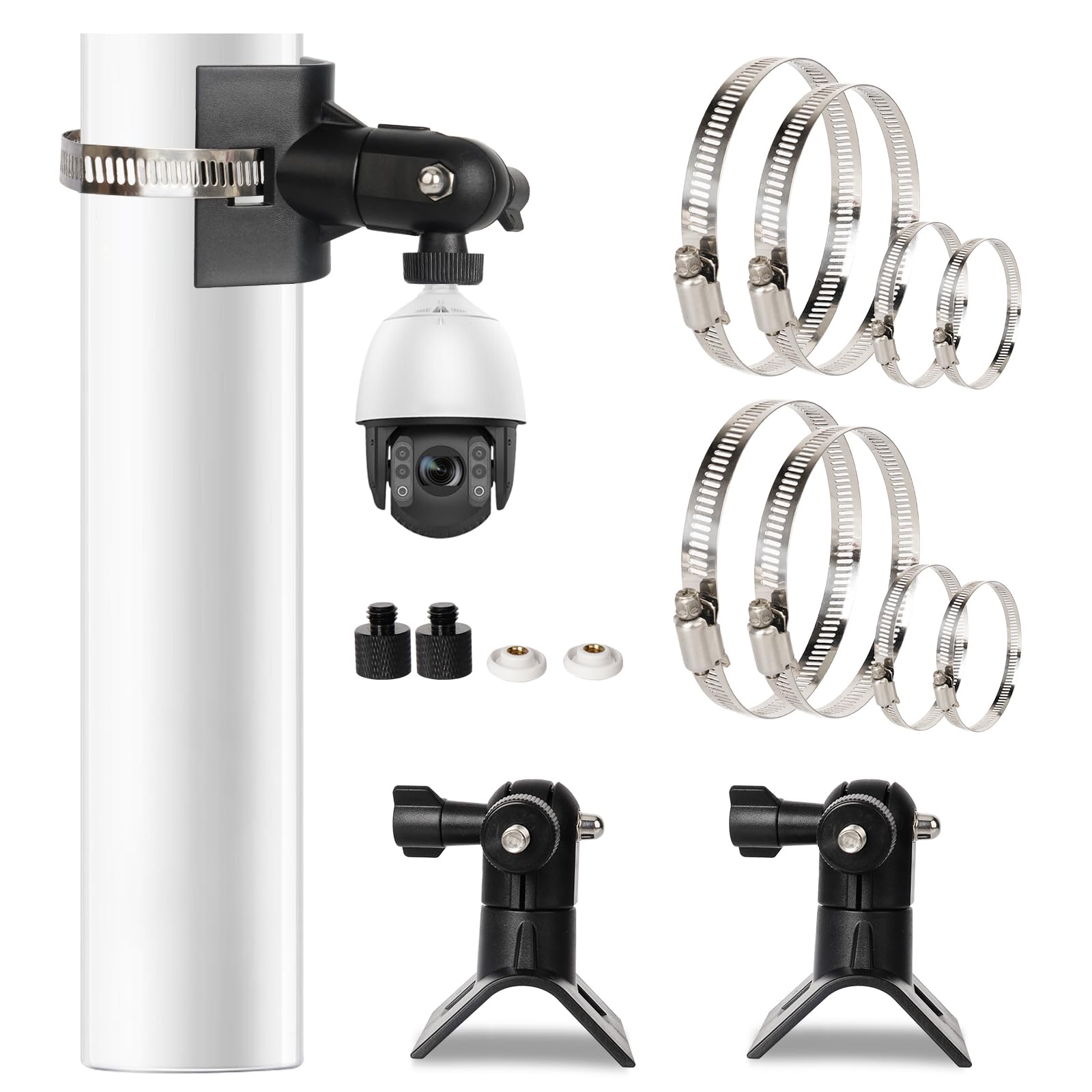 Suprbee 2 Stück Universelle Masthalterung Kompatibel mit Blink Eufycam Outdoor Camera, 1/4" Gewinde Kamera Halterung mit 2 pcs 3/8" Gewinde, Camera Pole Montagehalterung für Überwachungskamera