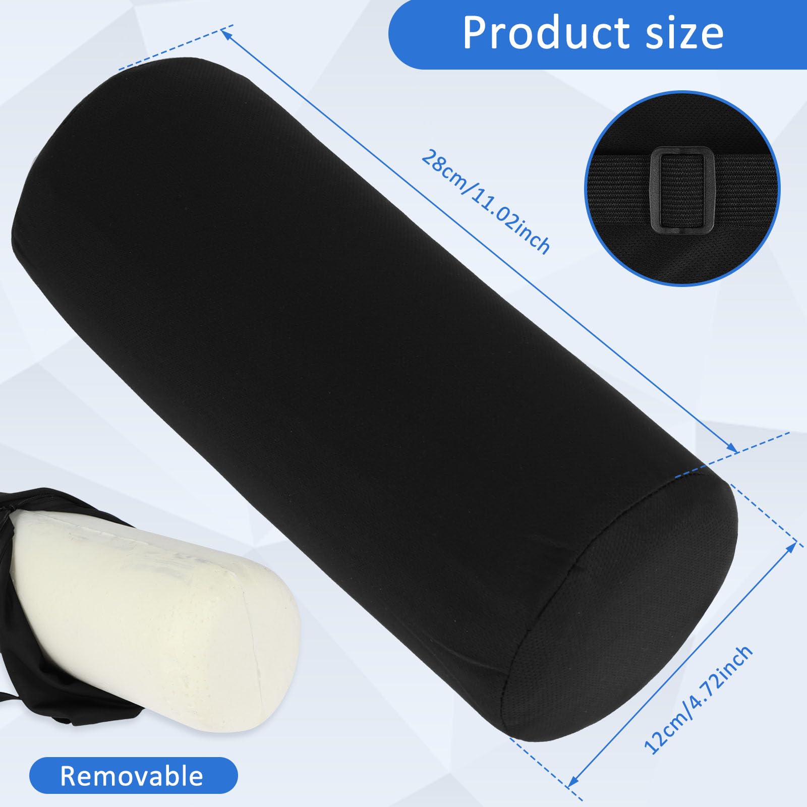 Lumbar Roll Pillow for Lower Back Lumbar Support Pillow Memory Foam Roll Pillow with Removable Washable Cover Ergonomic Neckroll Pillow with Elastic Strap Length Back Support Roll for Chair - Image 2