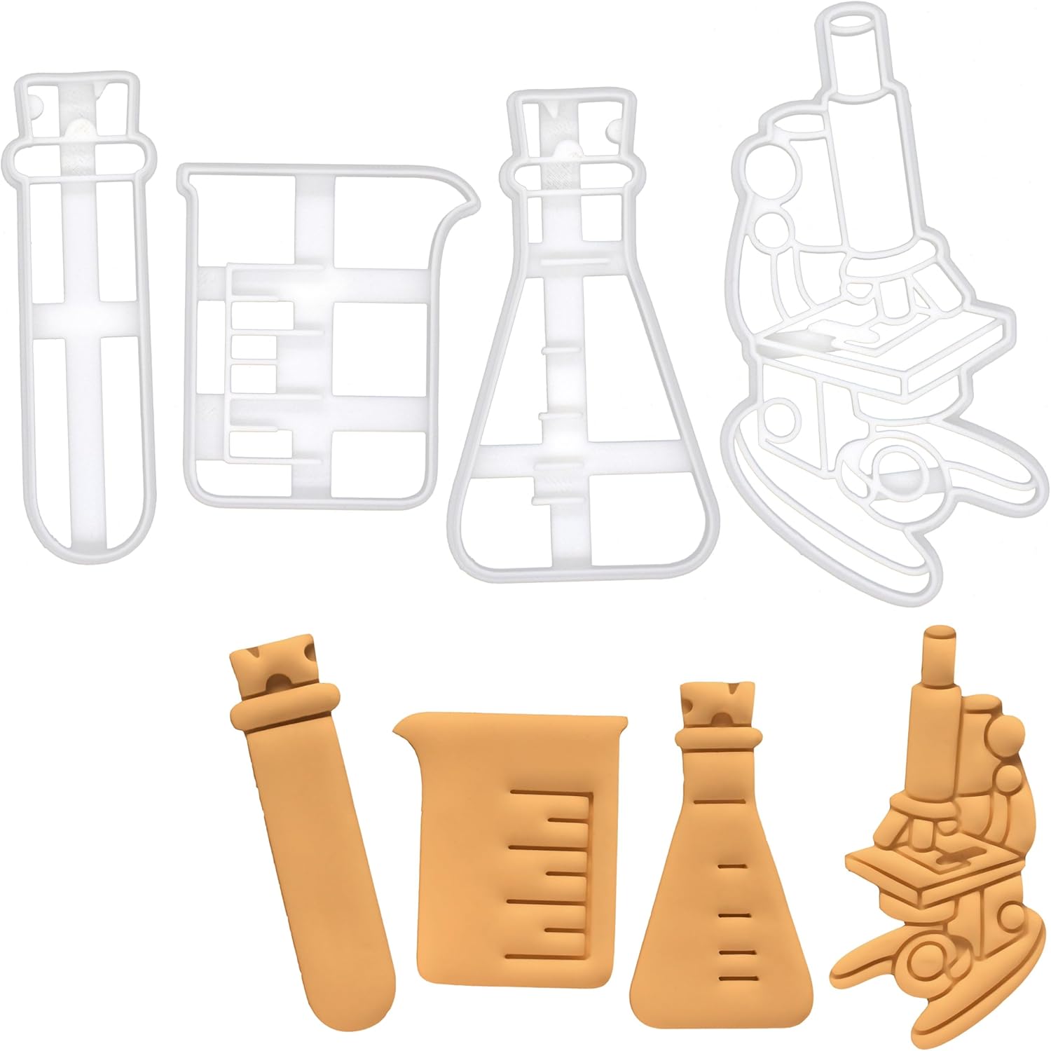 Set of 4 Laboratory Equipment cookie cutters (Designs: Beaker, Microscope, Test Tube, and Conical Flask), 4 pieces - Bakerlogy