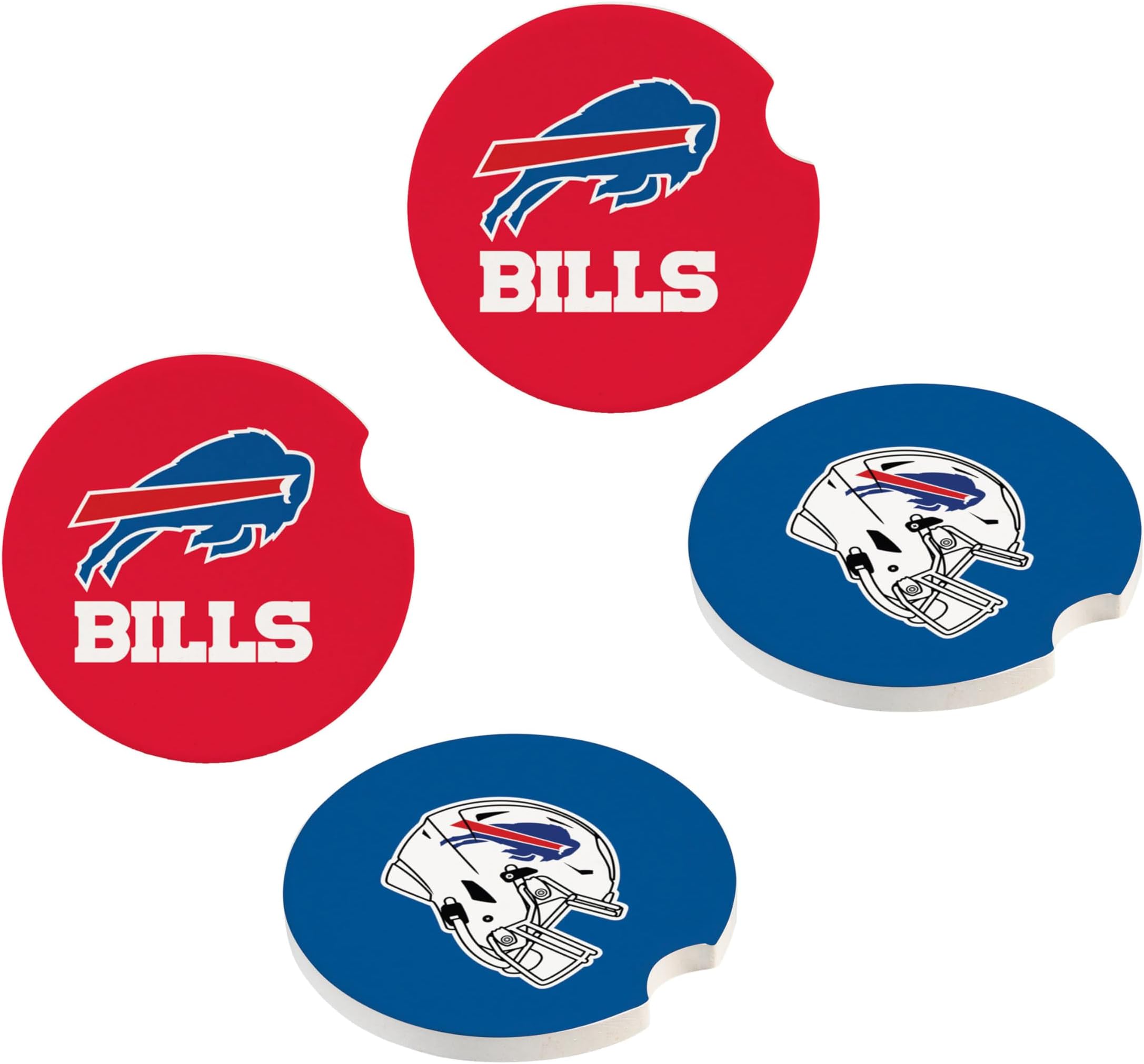 NFL Buffalo Bills Car Coaster Sets, 4pcs (2-Pack of 2), Absorbent Ceramic Stone Cup Holder Inserts, Removable Drink Mats for Cars, SUVs, and Trucks, Football Auto Accessories