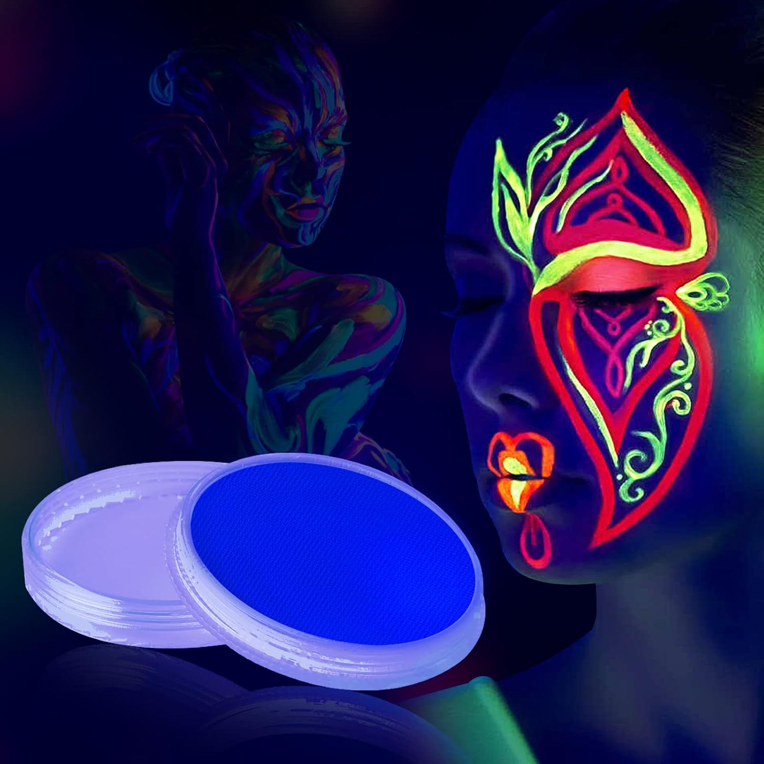 MEICOLY Neon Teal Face Paint,Water Activated Face Paint,Glow in The Dark Full Body Paint,Washable Non-toxic Fluorescent Single Color Body Paint,1.05oz,Neon Bright Teal/UV Teal : Beauty & Personal Care
