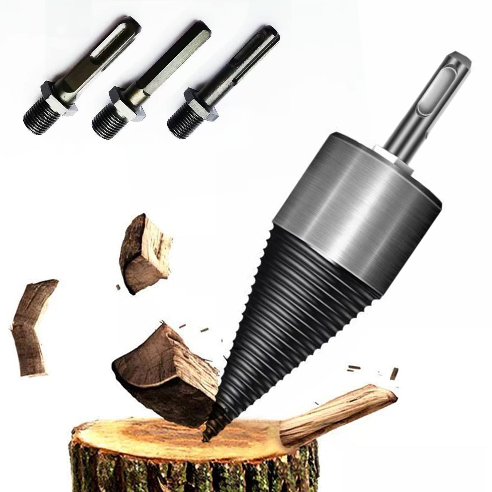 Punta Spaccalegna Per Legno, Punta Trapano Per Spaccare Ardere, Vite Spaccalegna Per Tagliare Legna, Trapano Per Cono Legno Spaccalegna Con Manici Per Trapano Quadrato/Rotondo/Esagonale,42mm