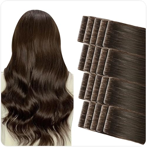 SUYYA Invisible Tape In Hair Extensions Human Hair 14 Inch #2 Darkest Brown