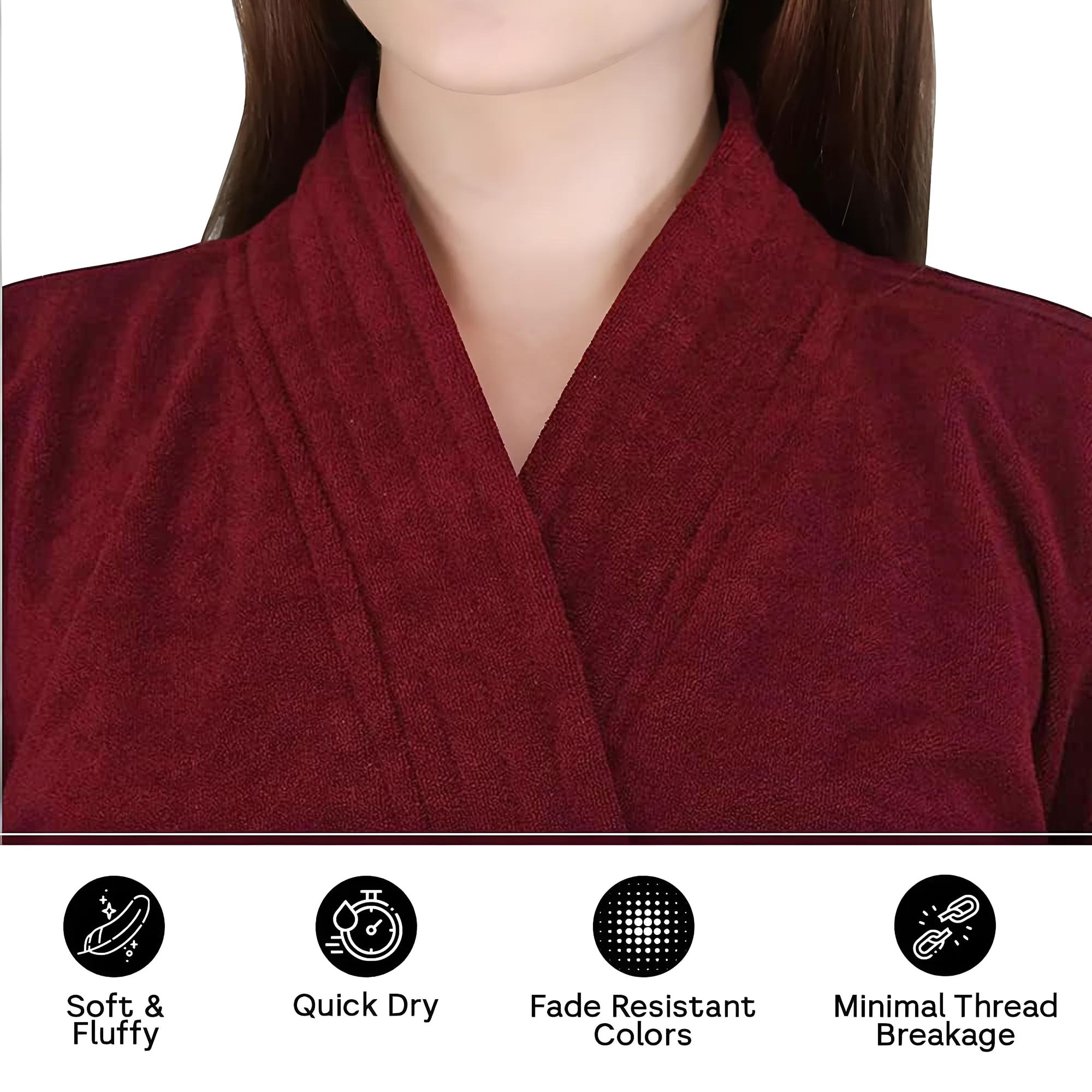 Kuber Industries Micro Terry Cotton Bathrobe for Women | Body Bath Towels for Women | After Bath Towel Gown | (Maroon) 4