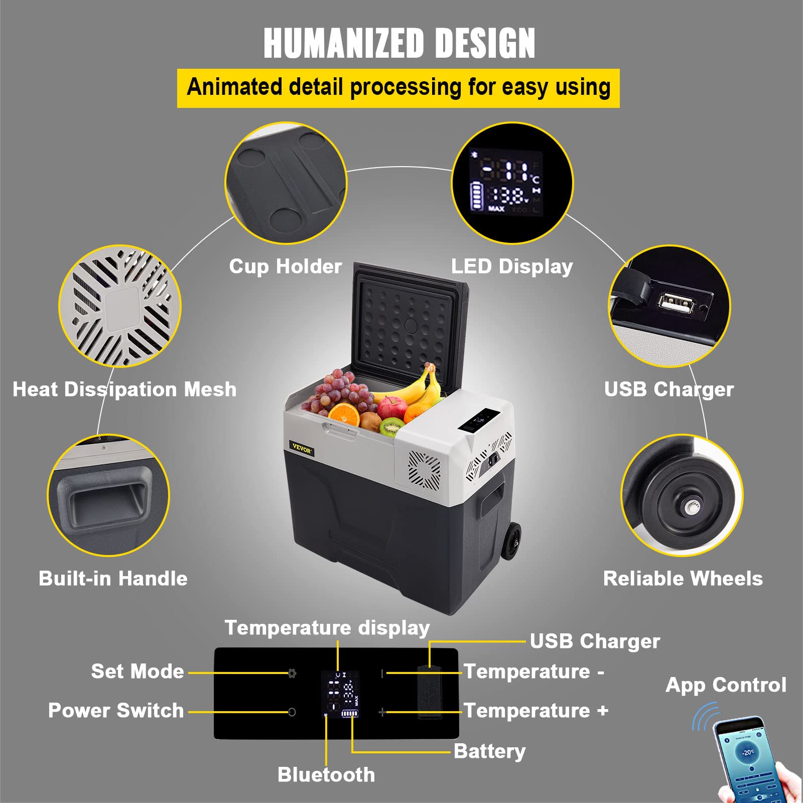 VEVOR Frigorifero termoelettrico portatile 50 L frigorifero da viaggio per auto frigorifero portatile elettrico da viaggio per auto mini frigorifero per auto mini frigorifero per bevande con LCD